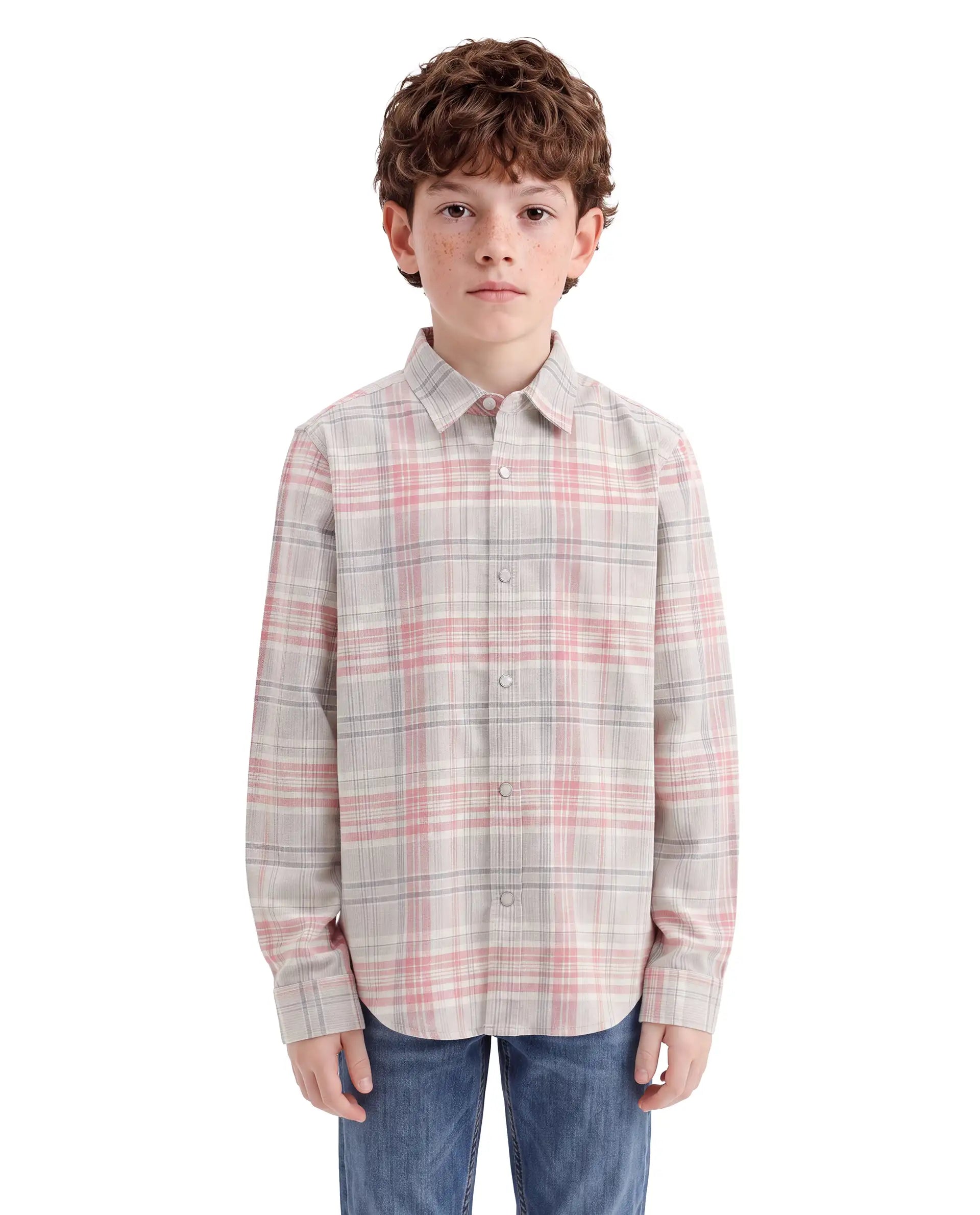 Rare Ones Kids Tom Light Red Cotton Fabric Button Closure Relaxed Fit Checked Shirt