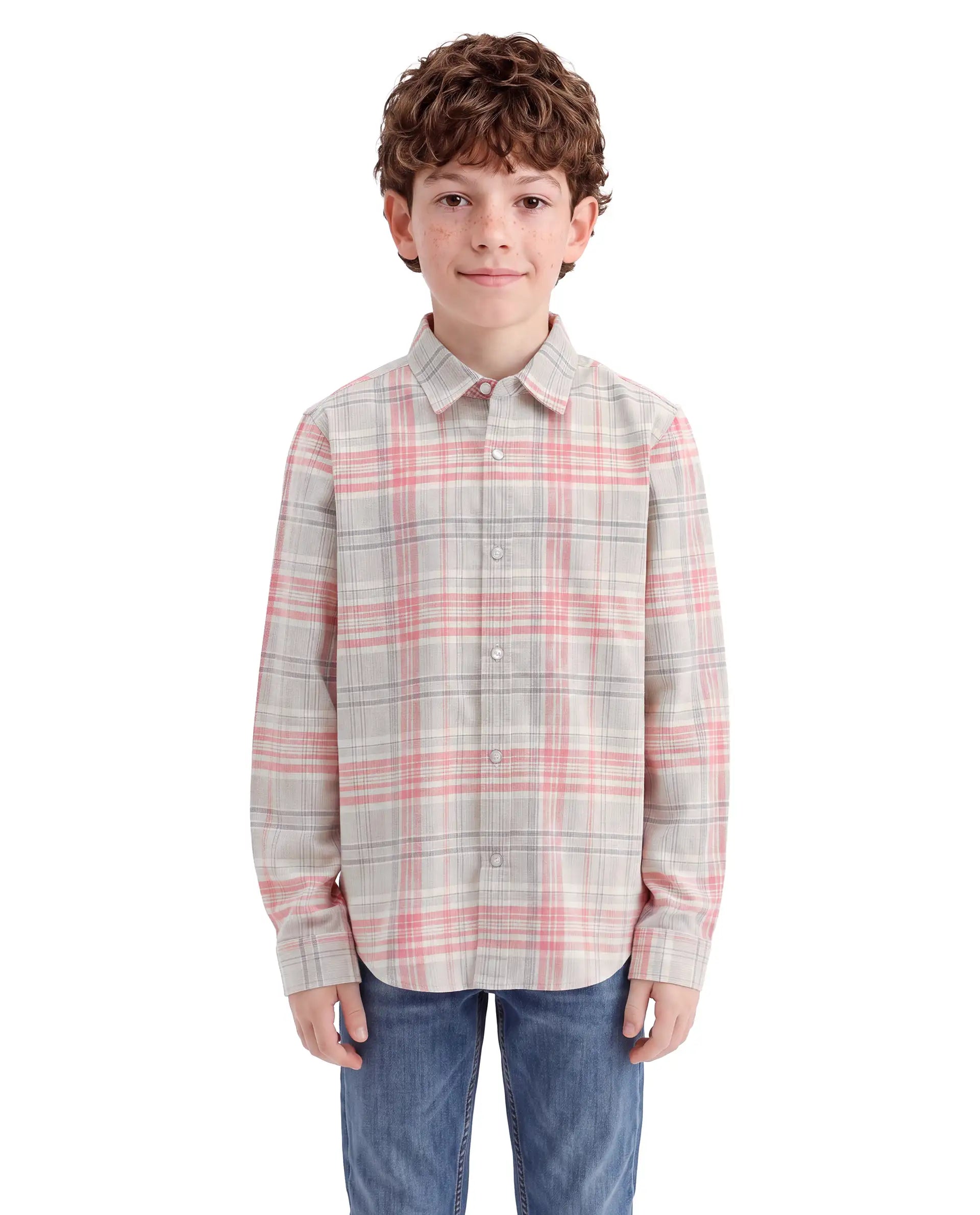 Rare Ones Kids Tom Light Red Cotton Fabric Button Closure Relaxed Fit Checked Shirt