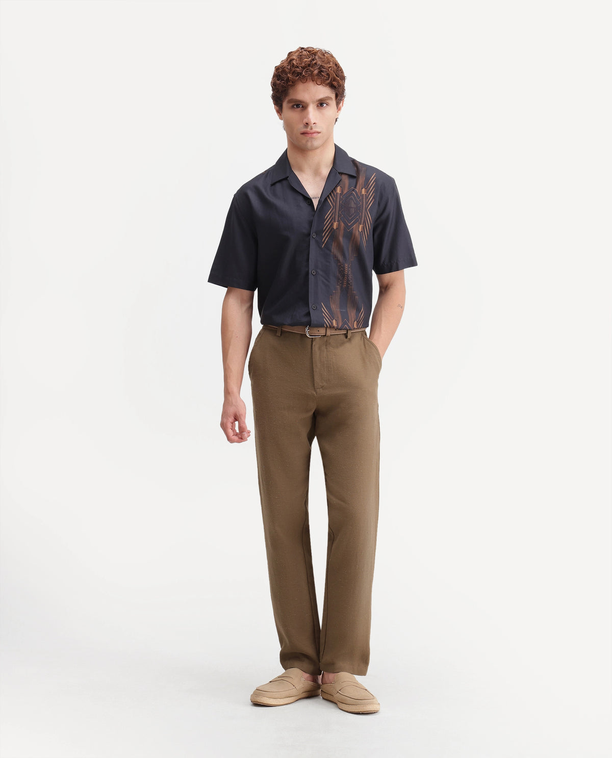 Rare Rabbit Men's Cira-B Brown Cotton Blend Button And Zip Regular Fit Plain Trouser
