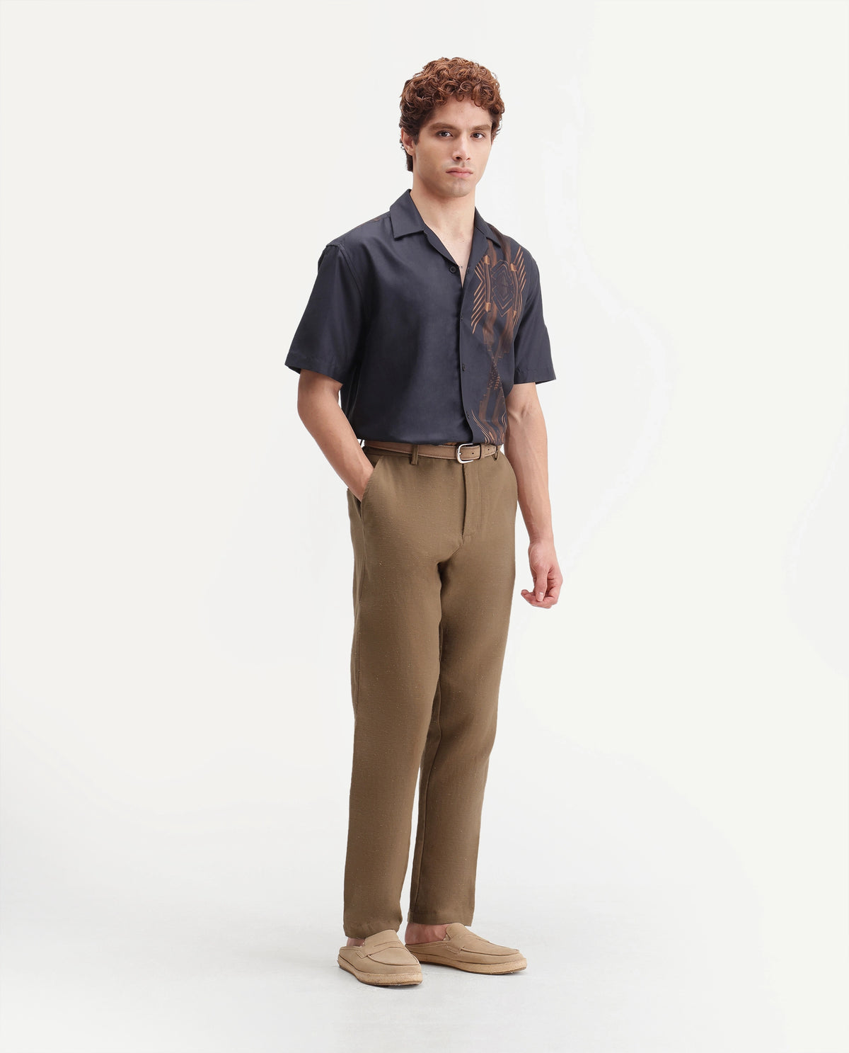 Rare Rabbit Men's Cira-B Brown Cotton Blend Button And Zip Regular Fit Plain Trouser