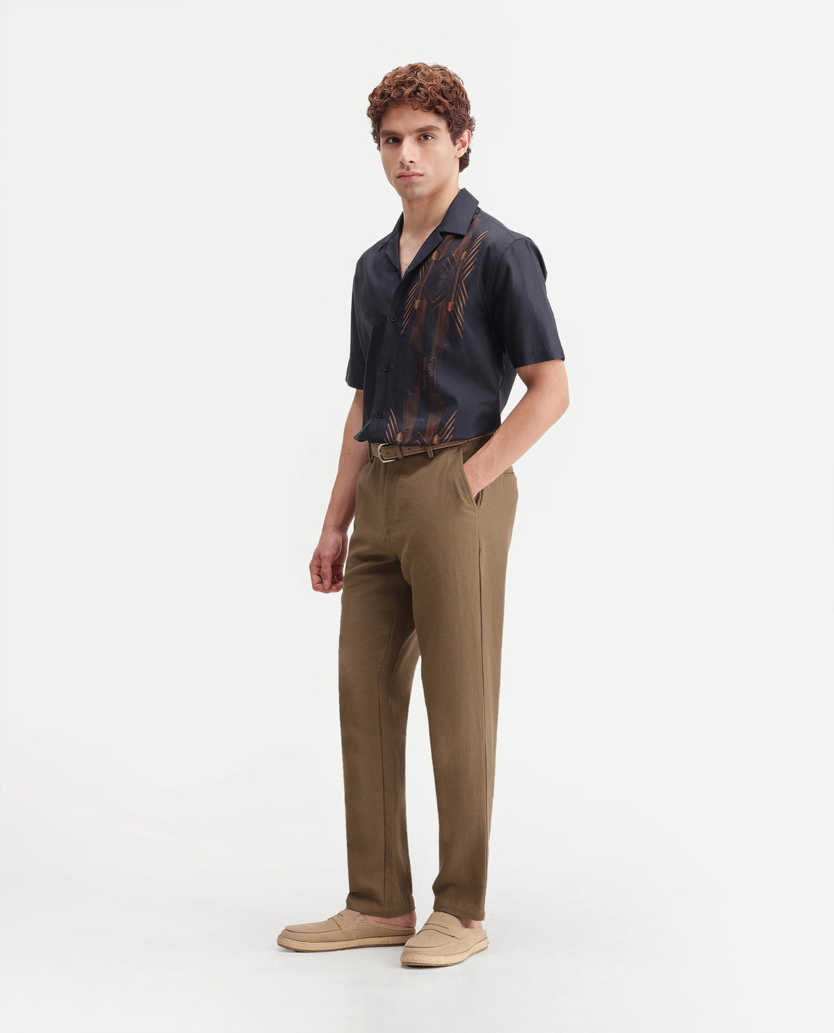 Rare Rabbit Men's Cira-B Brown Cotton Blend Button And Zip Regular Fit Plain Trouser