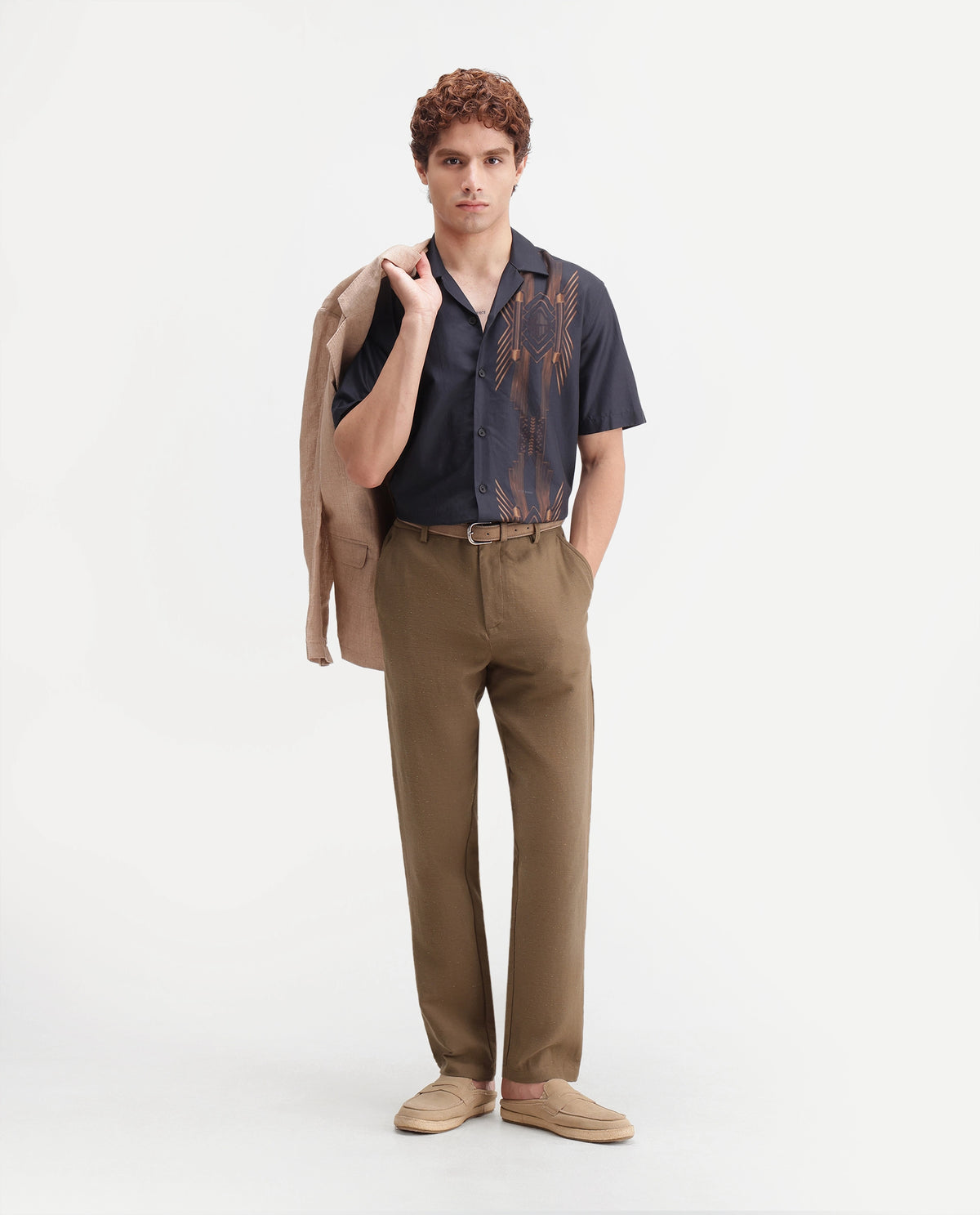 Rare Rabbit Men's Cira-B Brown Cotton Blend Button And Zip Regular Fit Plain Trouser