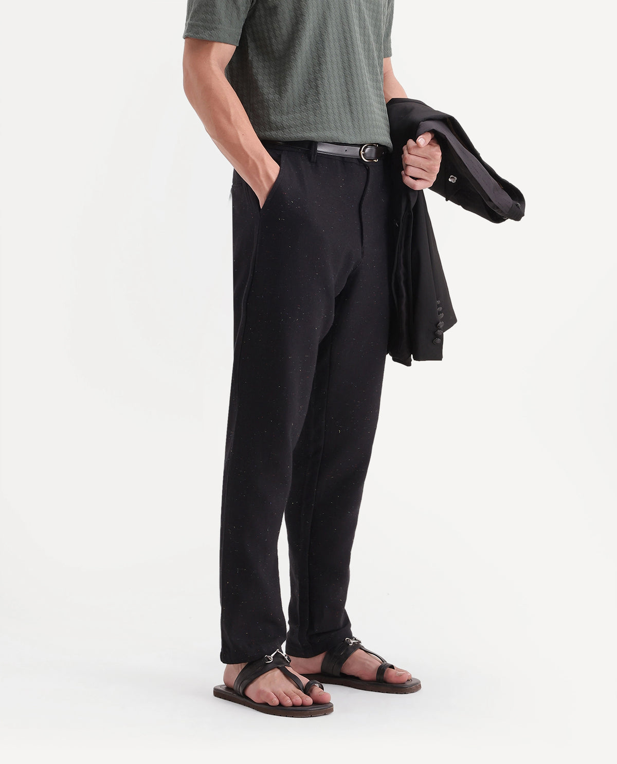 Rare Rabbit Men's Cira-B Navy Cotton Blend Button And Zip Regular Fit Plain Trouser
