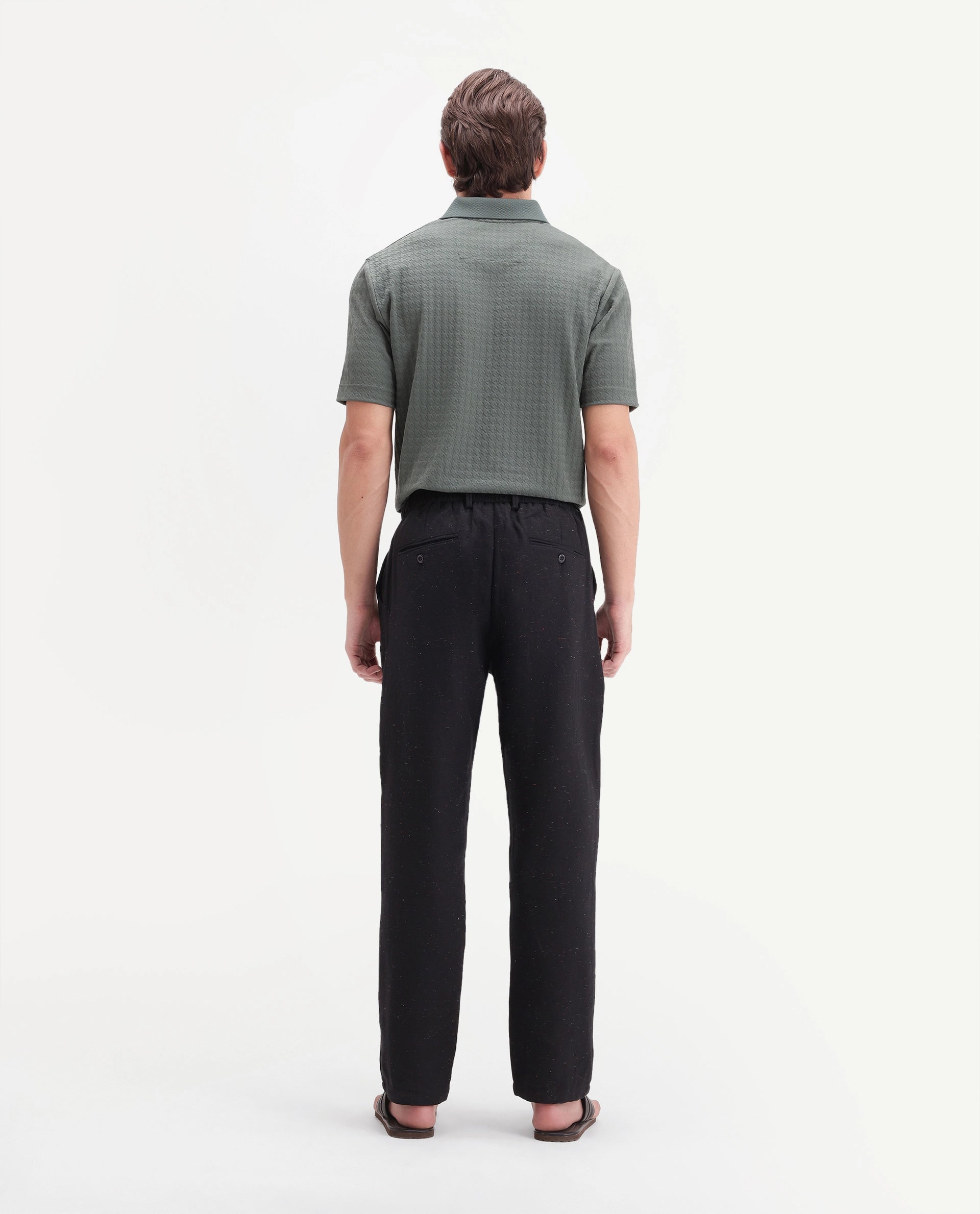 Rare Rabbit Men's Cira-B Navy Cotton Blend Button And Zip Regular Fit Plain Trouser