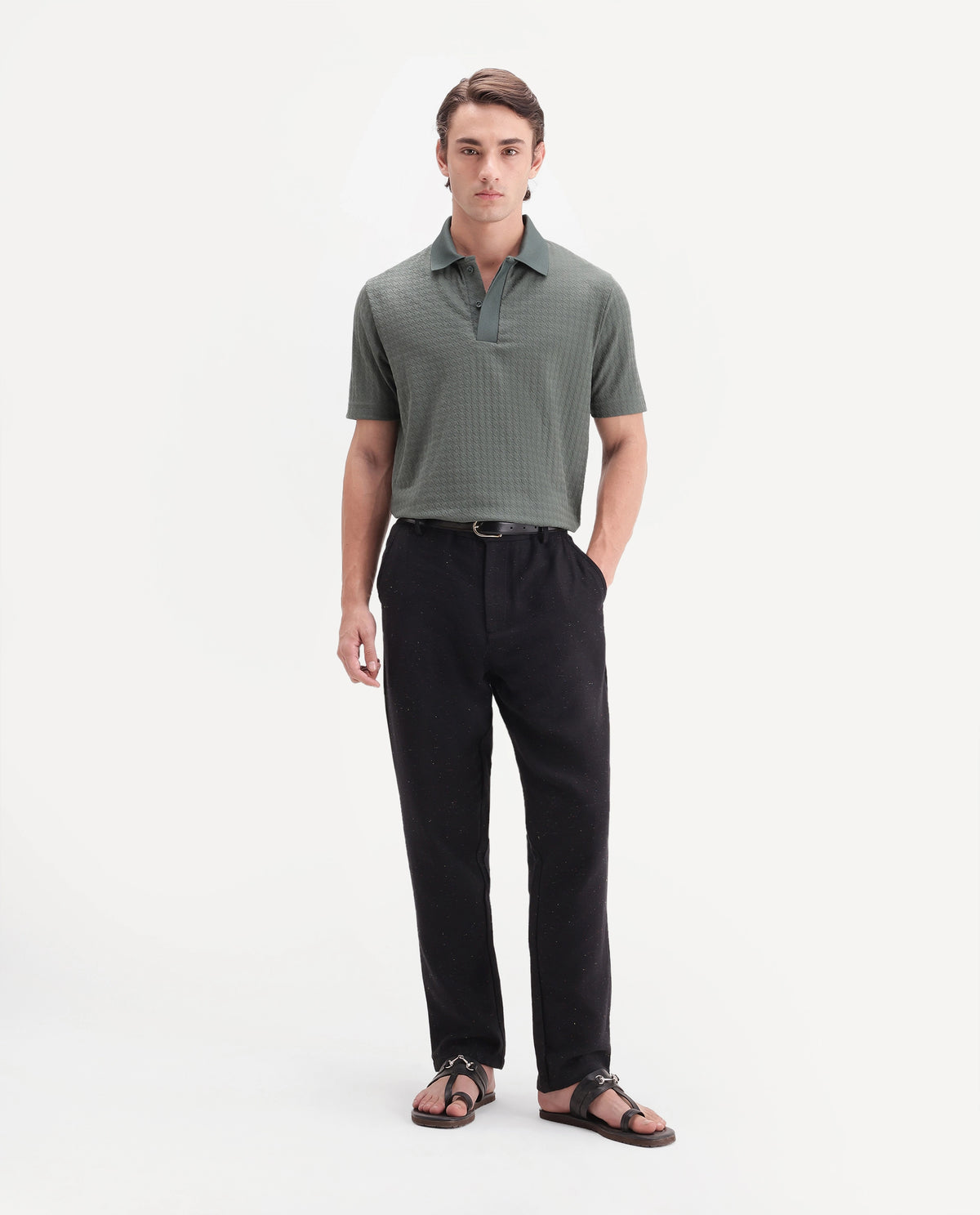 Rare Rabbit Men's Cira-B Navy Cotton Blend Button And Zip Regular Fit Plain Trouser