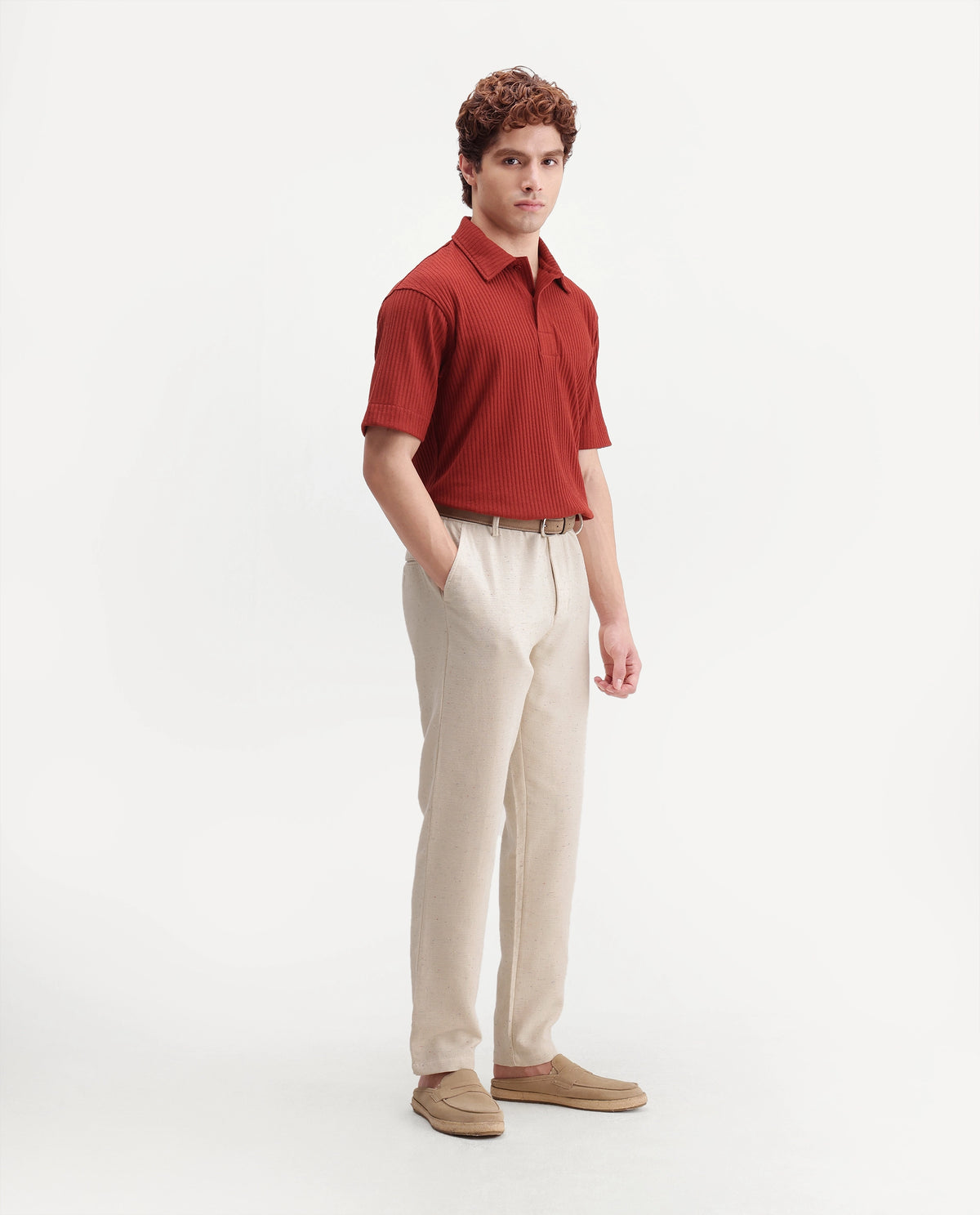 Rare Rabbit Men's Cira-B Beige Cotton Blend Button And Zip Regular Fit Plain Trouser
