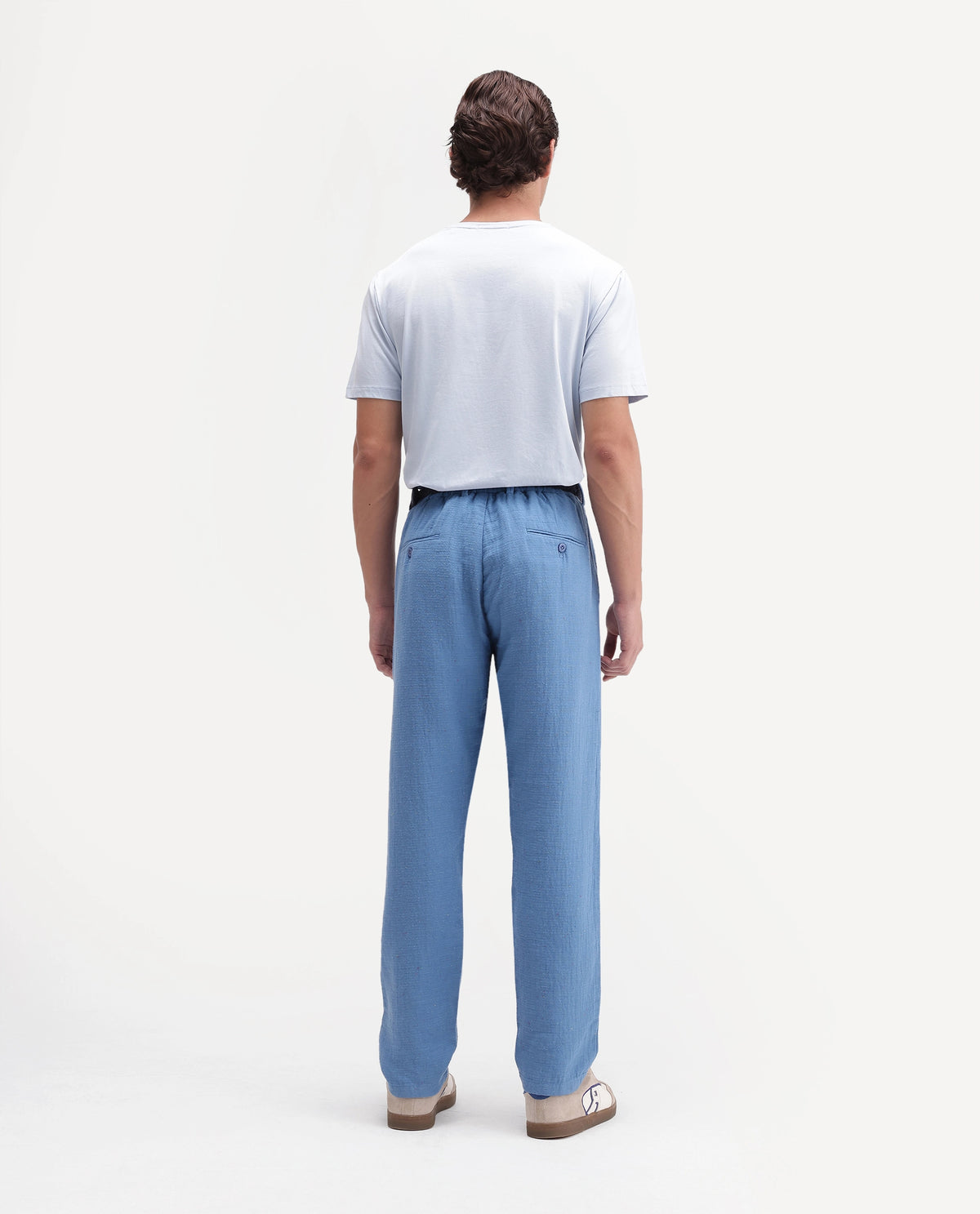 Rare Rabbit Men's Cira-B Blue Cotton Blend Button And Zip Regular Fit Plain Trouser