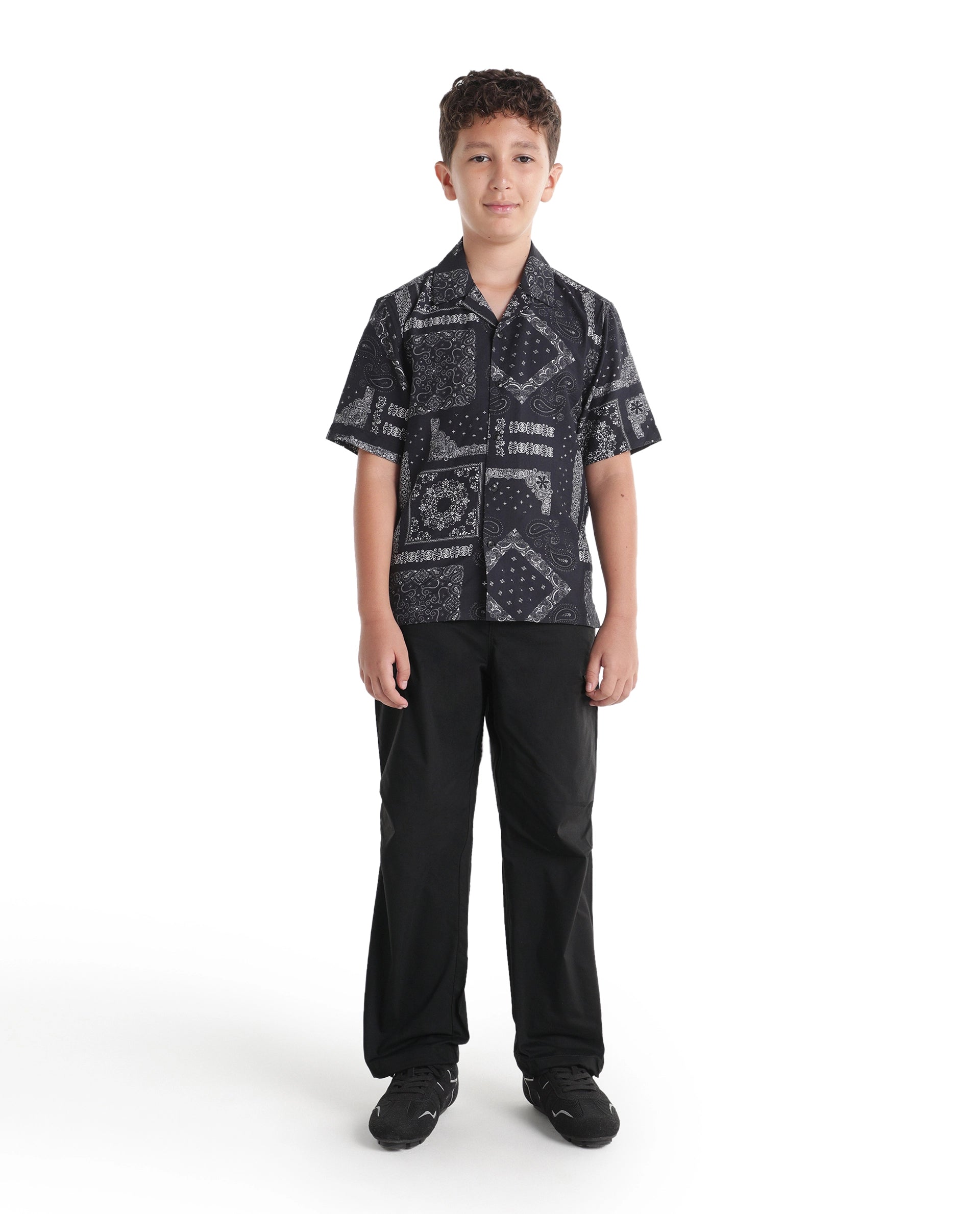 Rare Ones Kids Garet-B Black Cotton Blend Fabric Drawstring Closure Parachute Fit Plain Trouser