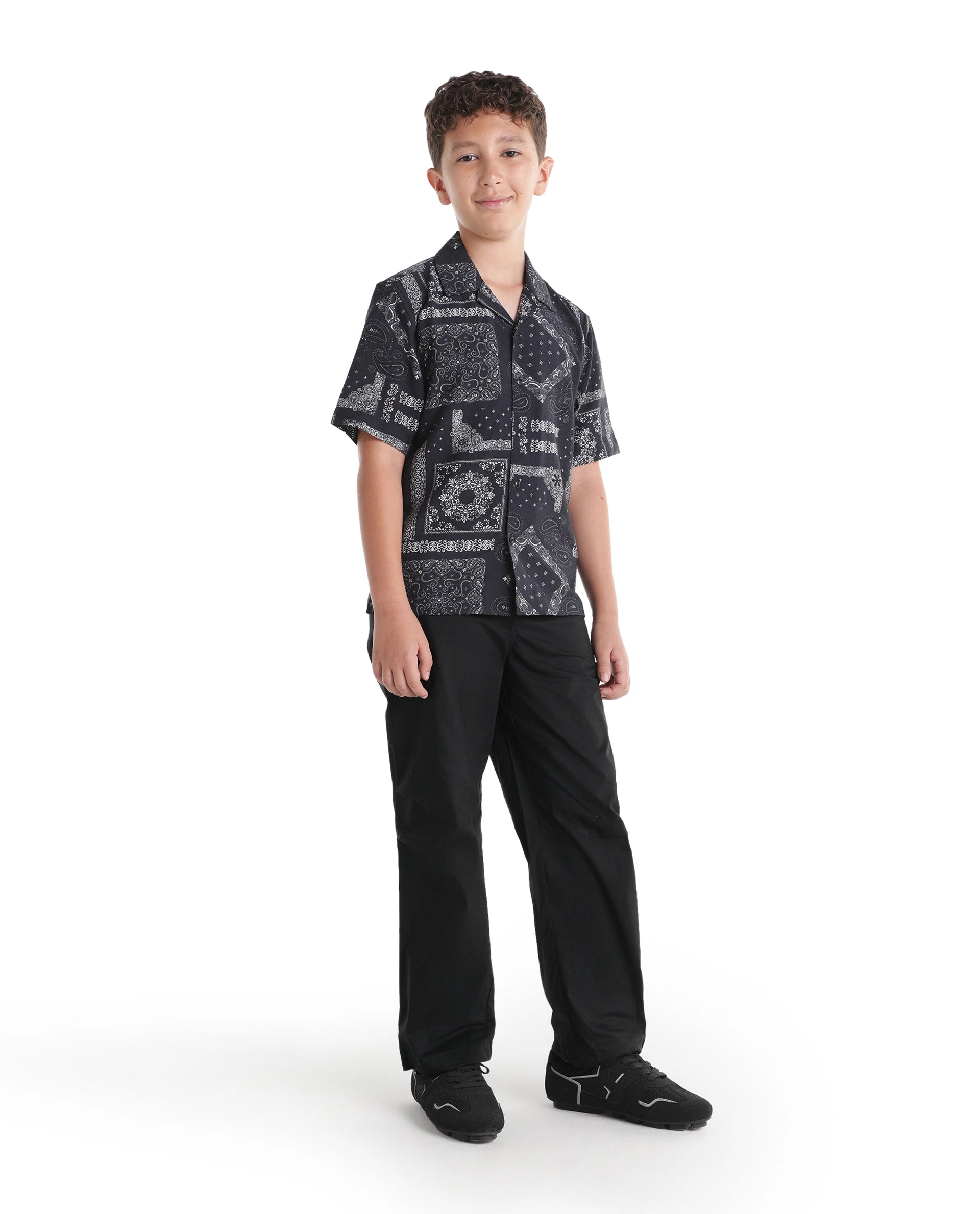 Rare Ones Kids Garet-B Black Cotton Blend Fabric Drawstring Closure Parachute Fit Plain Trouser