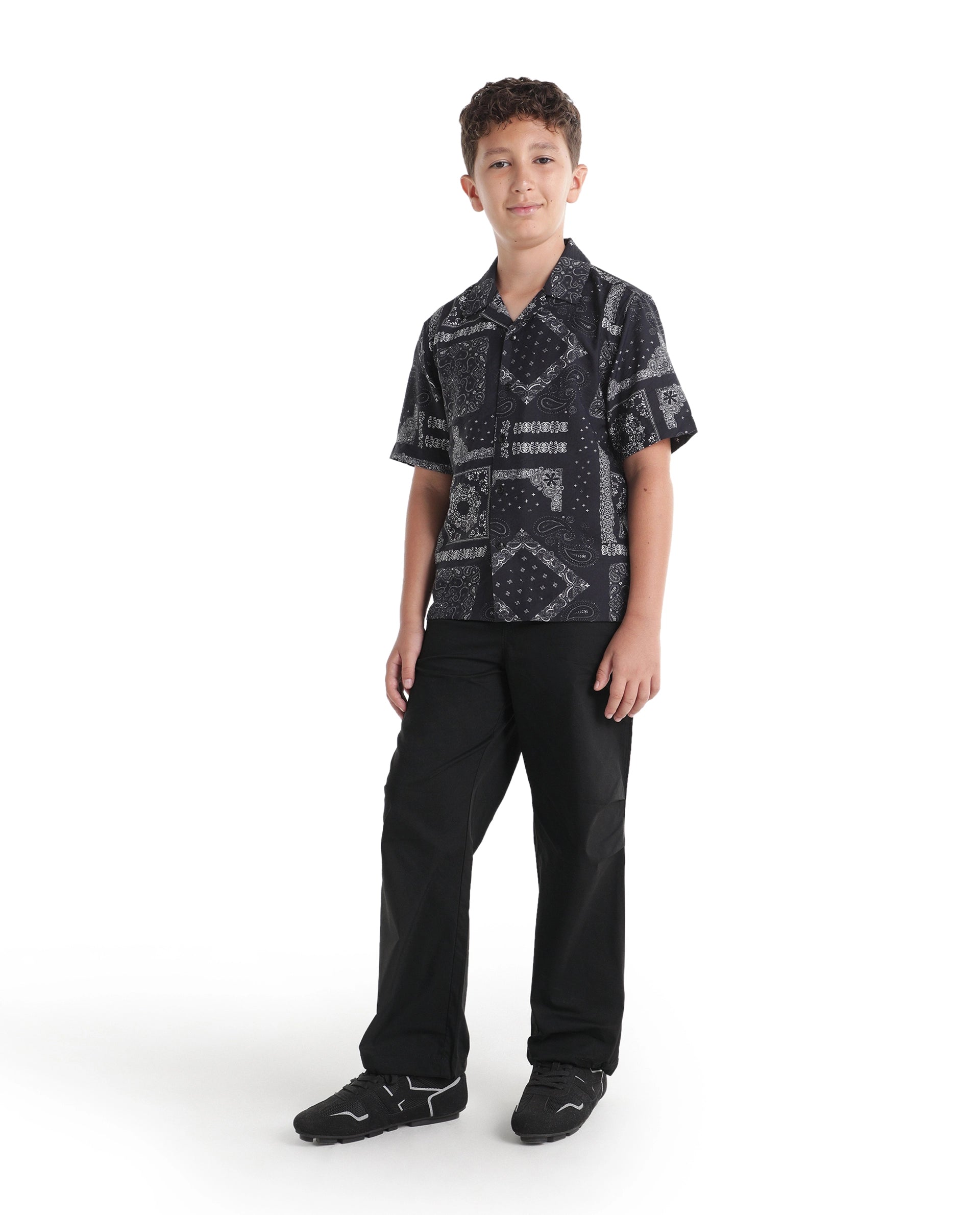 Rare Ones Kids Garet-B Black Cotton Blend Fabric Drawstring Closure Parachute Fit Plain Trouser