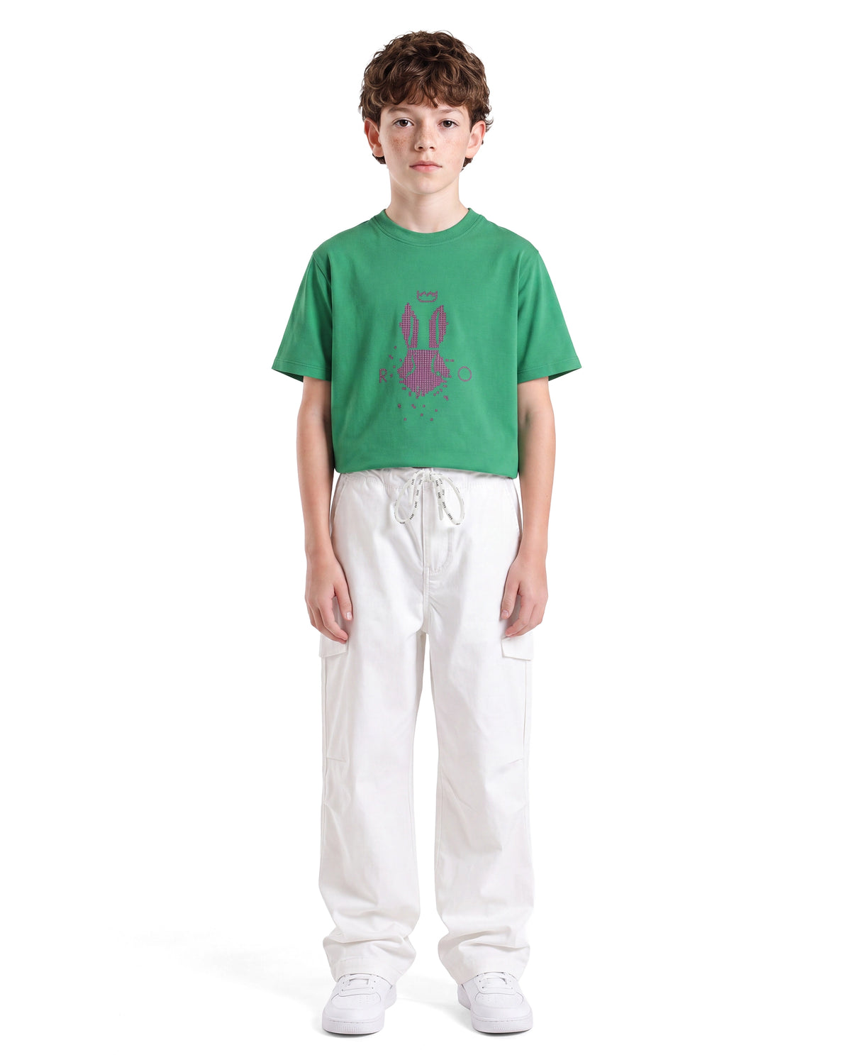 Rare Ones Kids Garet-B White Cotton Blend Fabric Drawstring Closure Parachute Fit Fit Plain Trouser