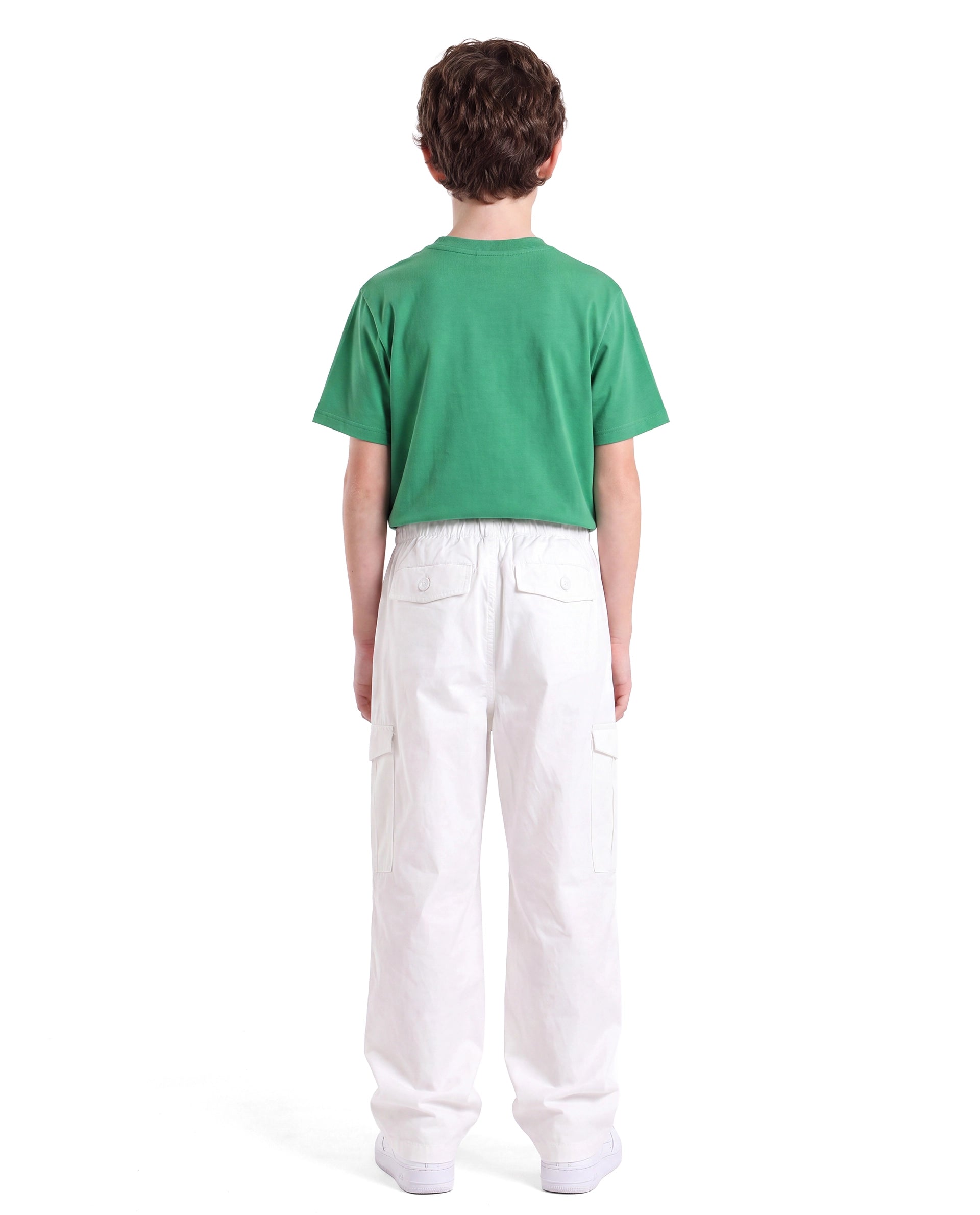 Rare Ones Kids Garet-B White Cotton Blend Fabric Drawstring Closure Parachute Fit Fit Plain Trouser