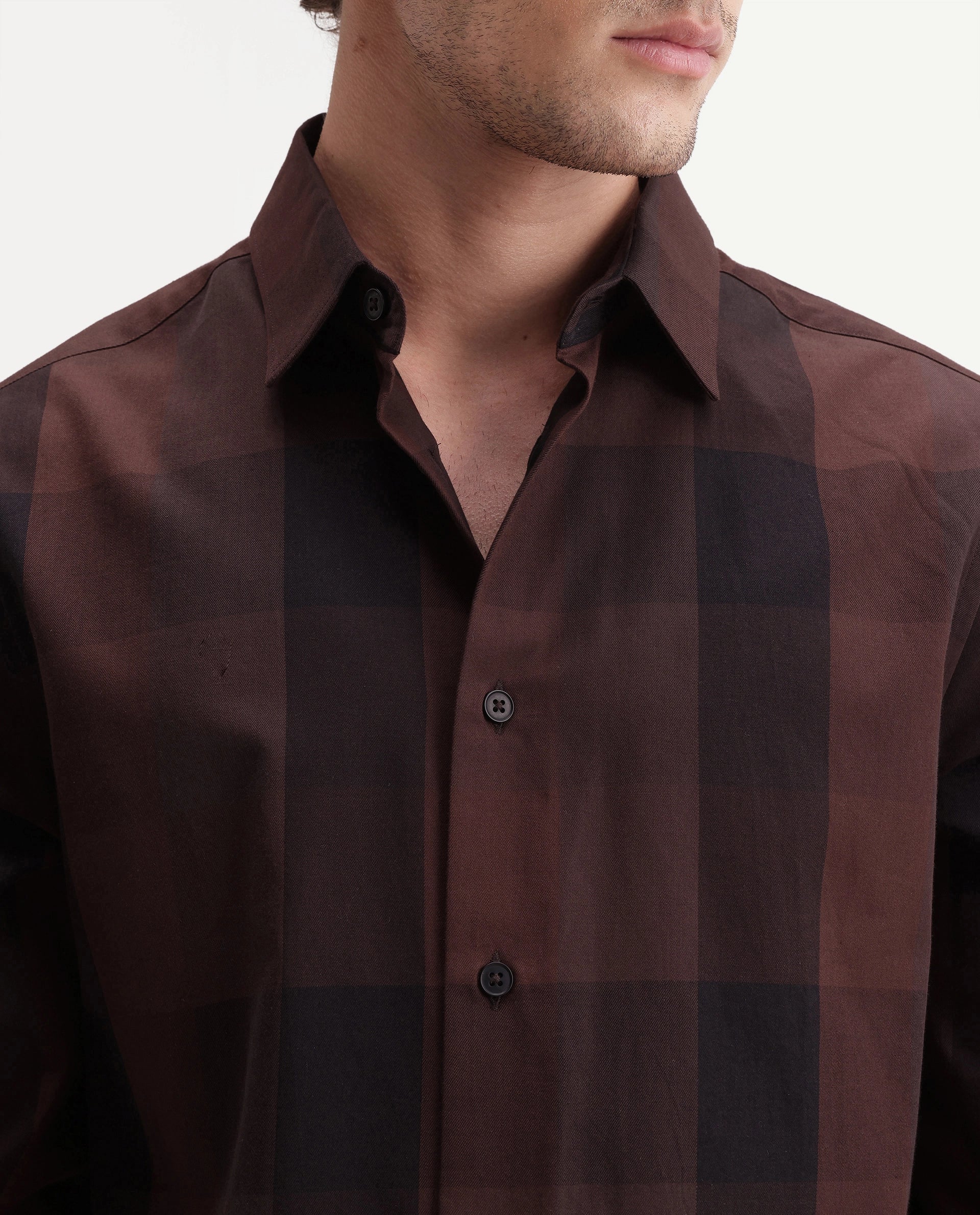 Rare Rabbit Men's Stag Maroon Cotton Button Regular Fit Checks Shirt