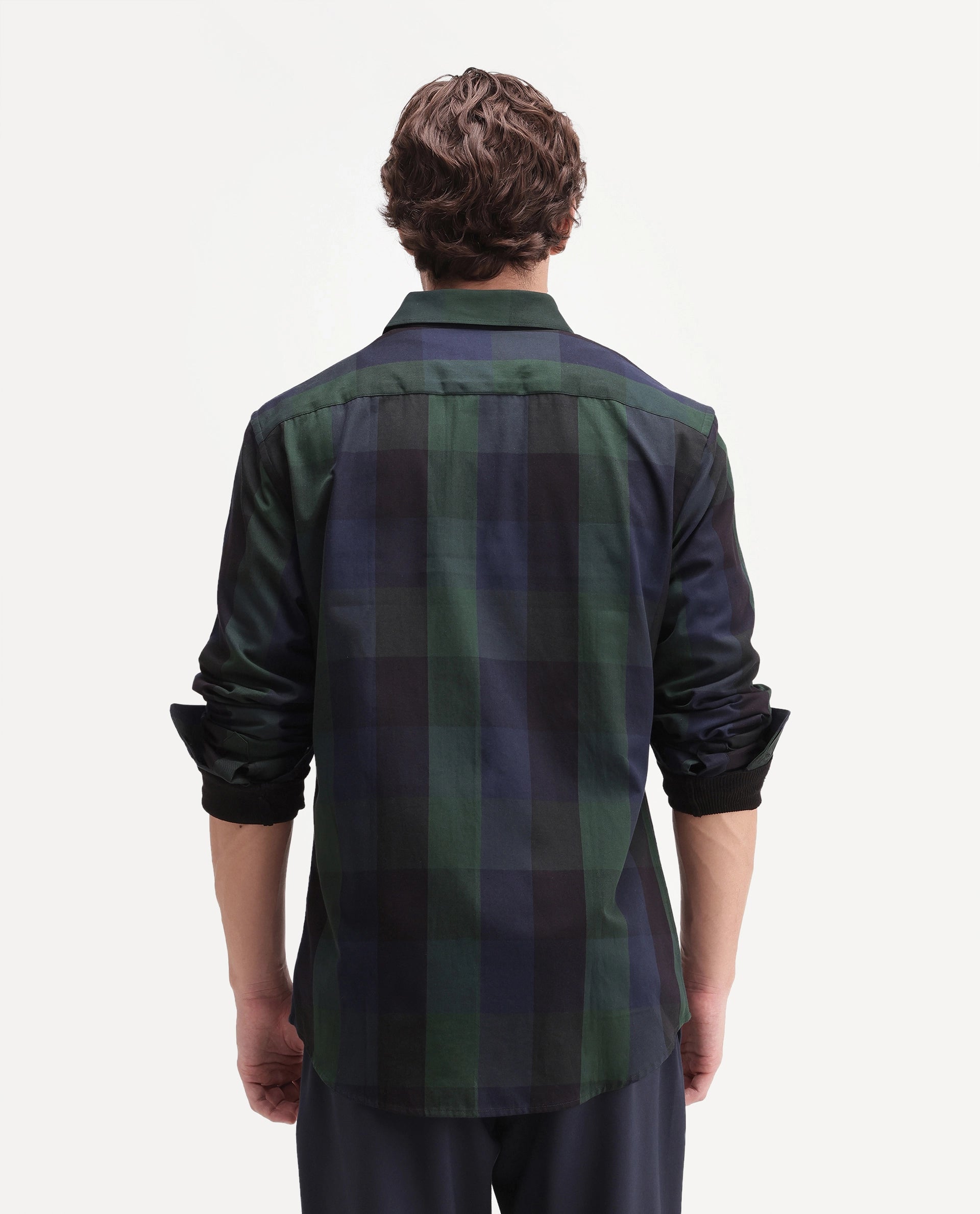 Rare Rabbit Men's Stag Green Cotton Button Regular Fit Checks Shirt