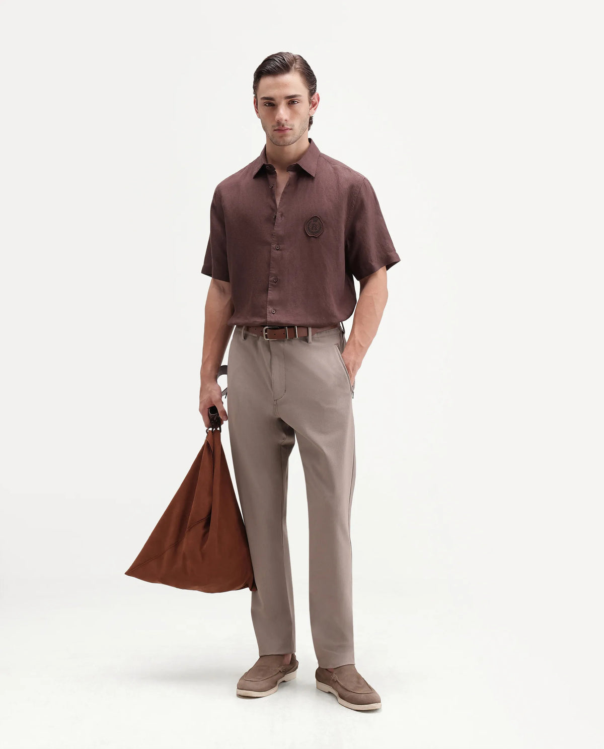 Rare Rabbit Men's Cine Ss-26 Brown Cotton Blend Button Regular Fit Shirt