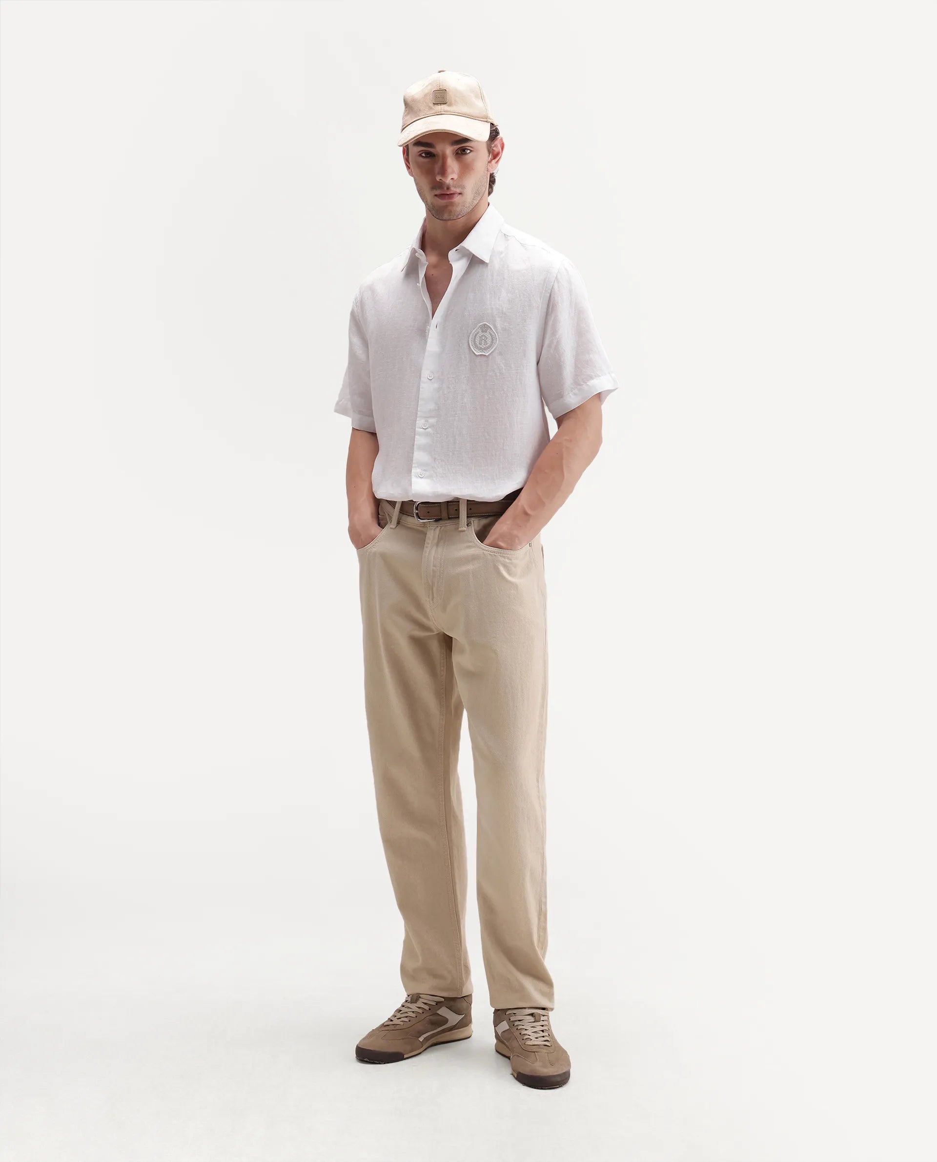 Rare Rabbit Men's Cine Ss-26 White Linen Blend Button Regular Fit Plain Shirt