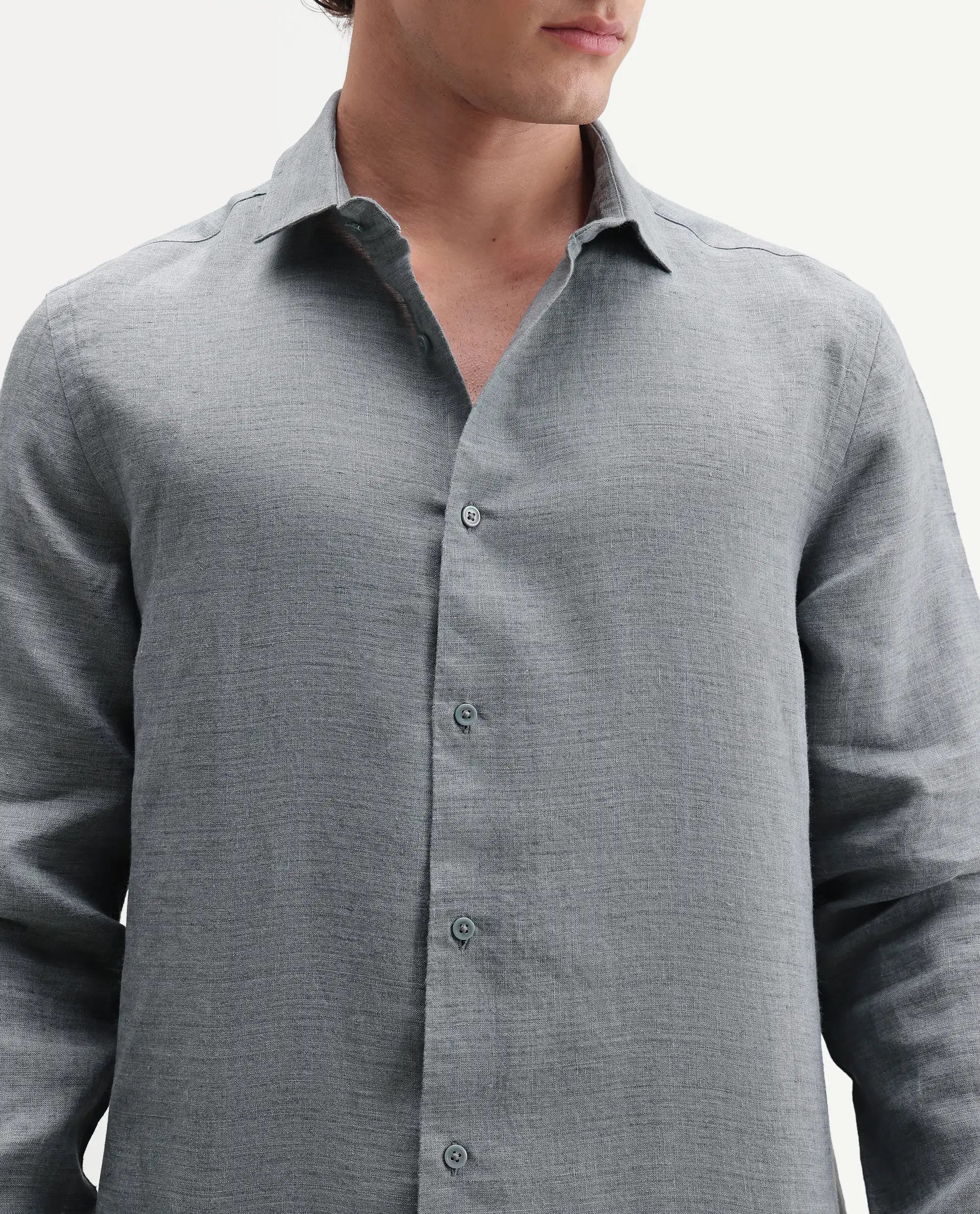 Rare Rabbit Men's Borium Ls-Aw26 Dusky Teal 100% Linen Button Regular Fit Shirt