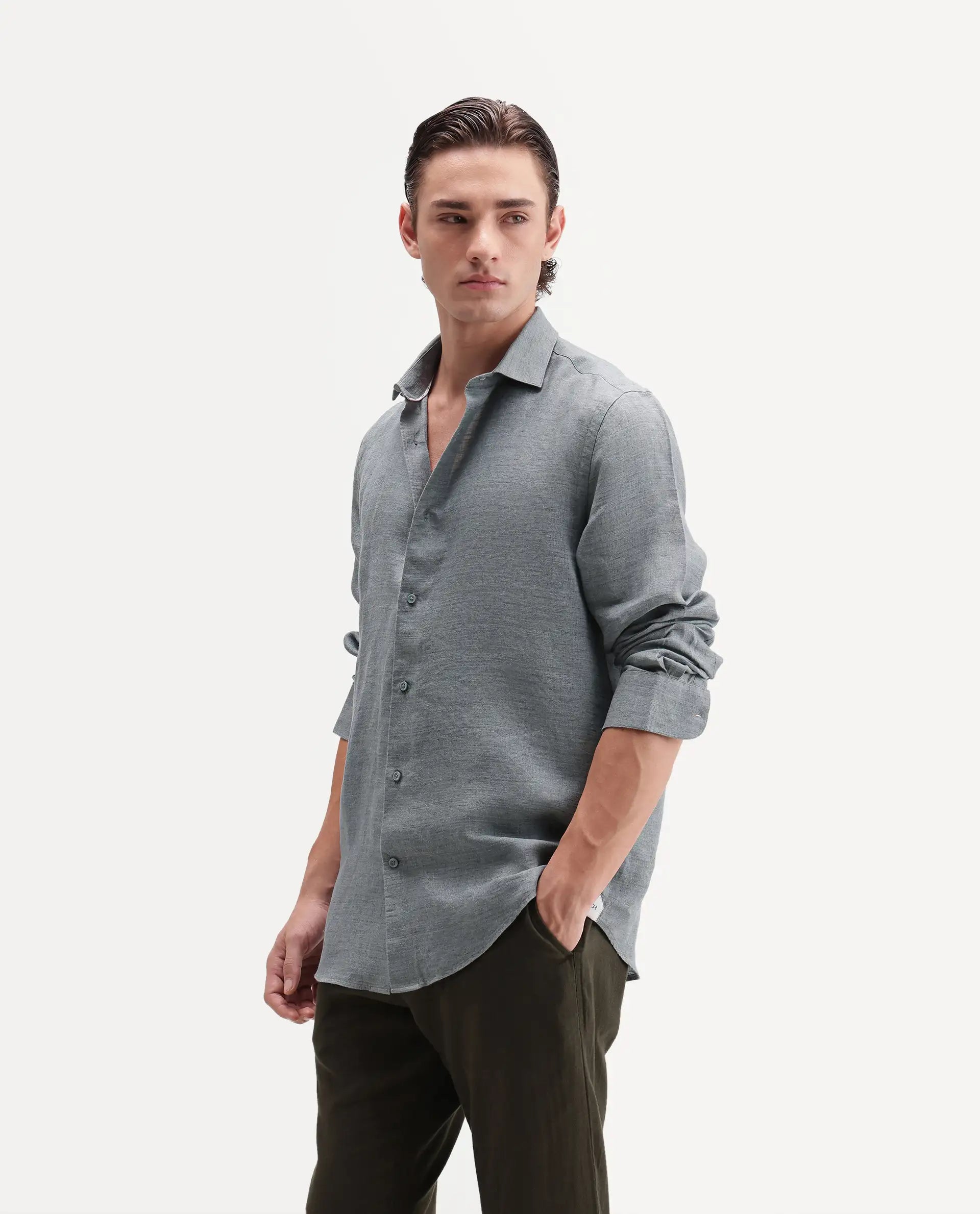 Rare Rabbit Men's Borium Ls-Aw26 Dusky Teal 100% Linen Button Regular Fit Shirt