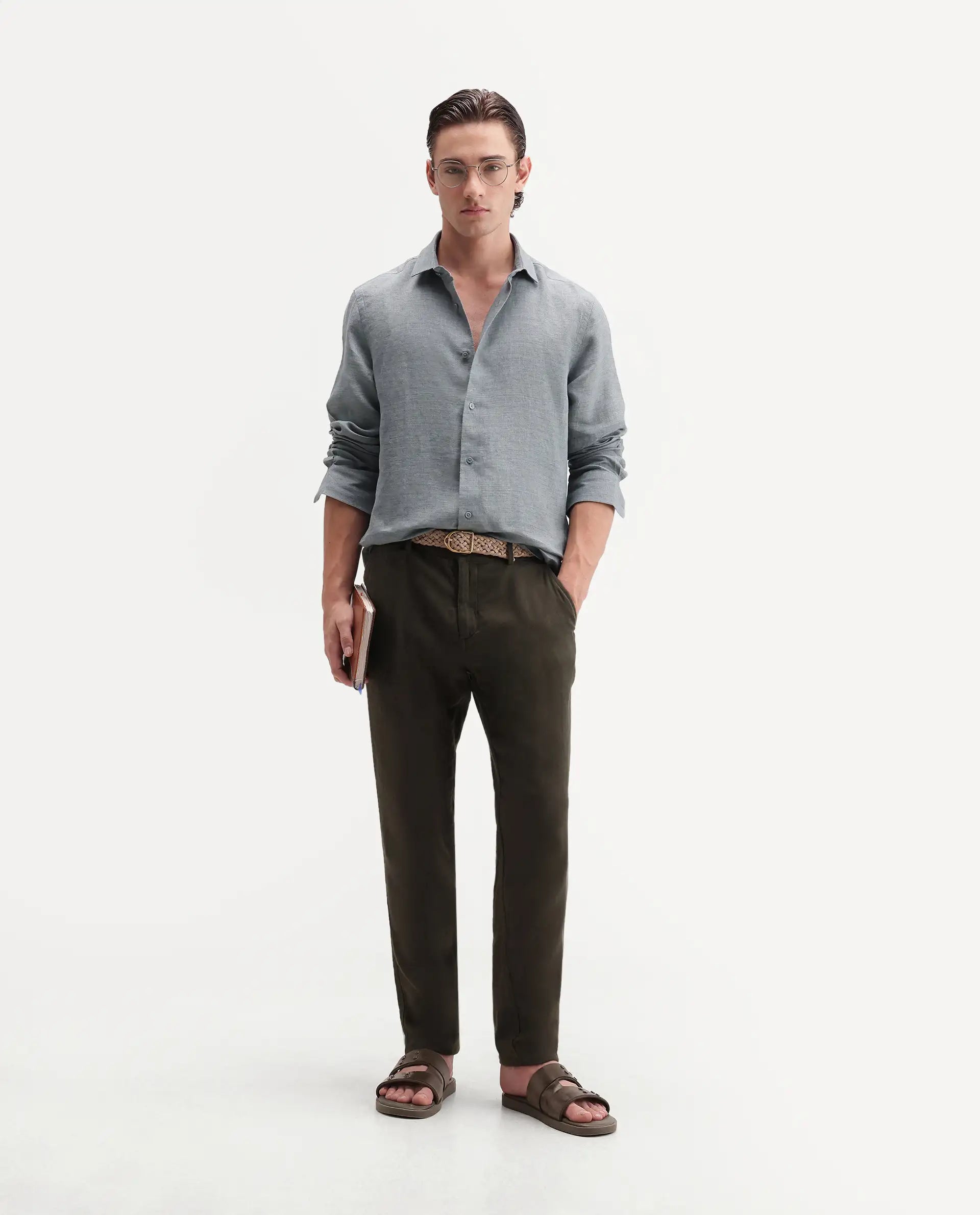 Rare Rabbit Men's Borium Ls-Aw26 Dusky Teal 100% Linen Button Regular Fit Shirt