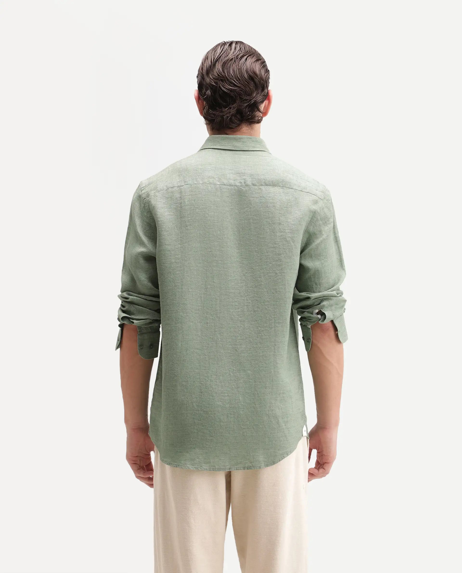 Rare Rabbit Men's Borium Ls-Aw26 Pastel Green 100% Linen Button Regular Fit Shirt