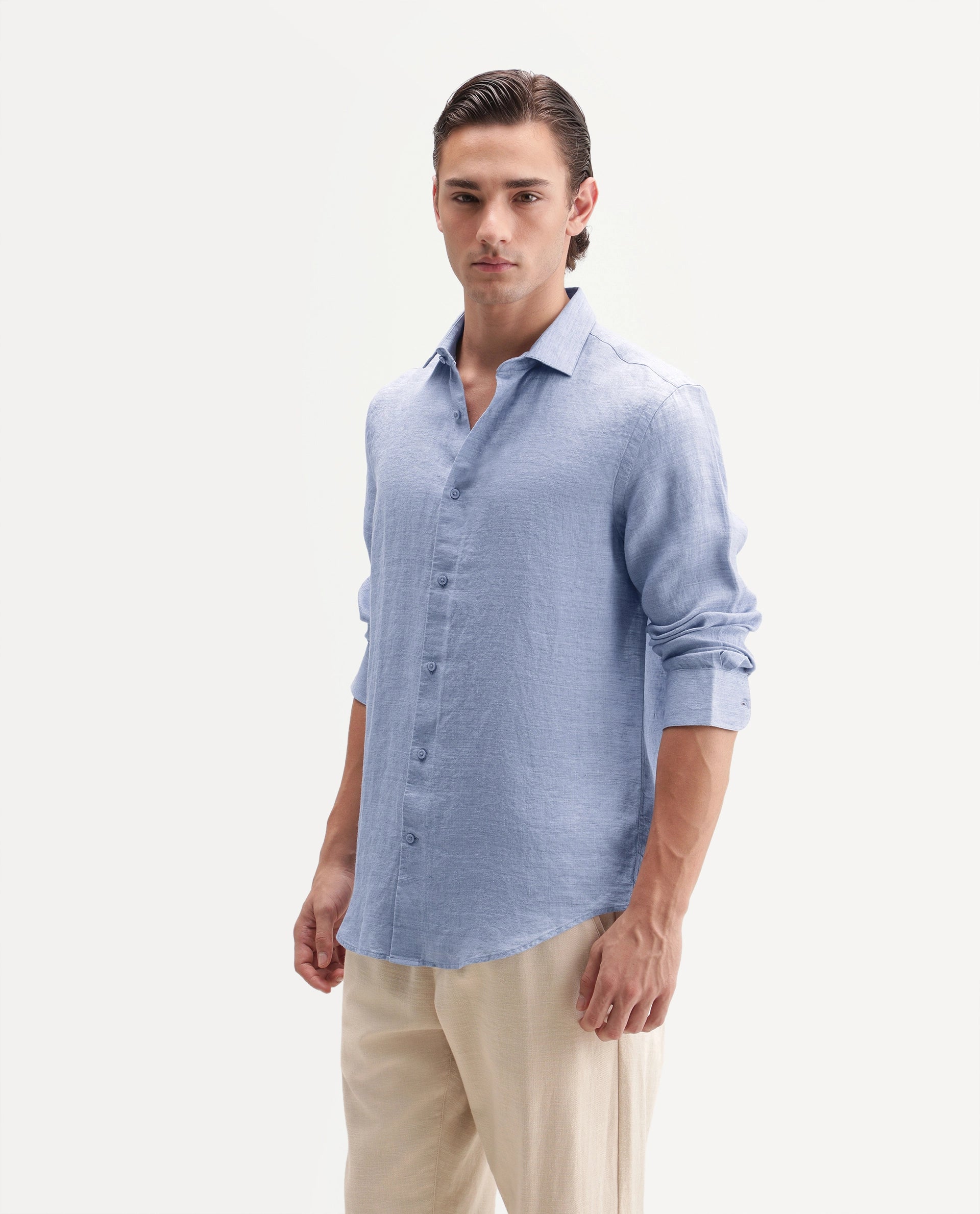 Rare Rabbit Men's Borium Ls-Aw26 Light Purple 100% Linen Button Regular Fit Shirt
