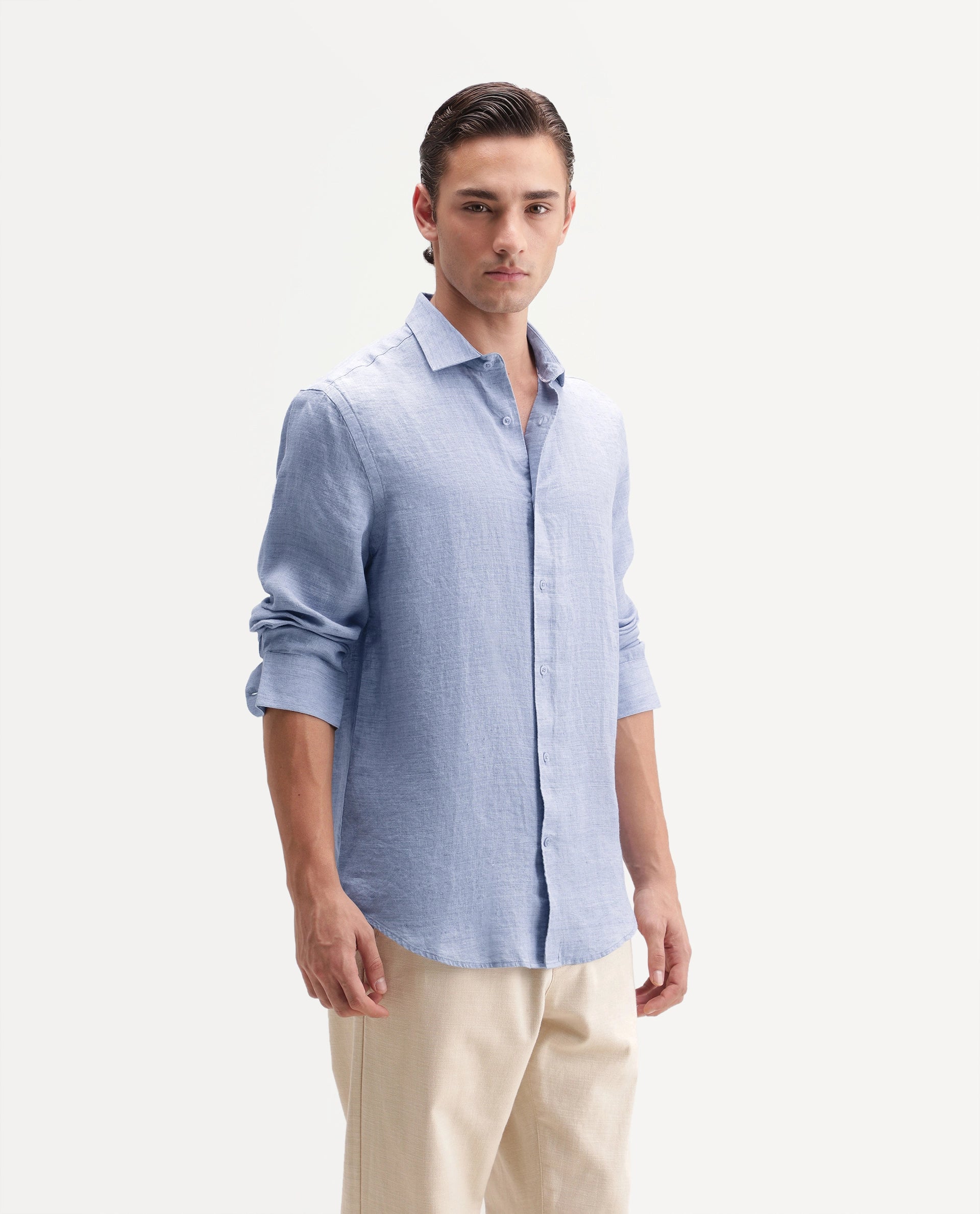 Rare Rabbit Men's Borium Ls-Aw26 Light Purple 100% Linen Button Regular Fit Shirt