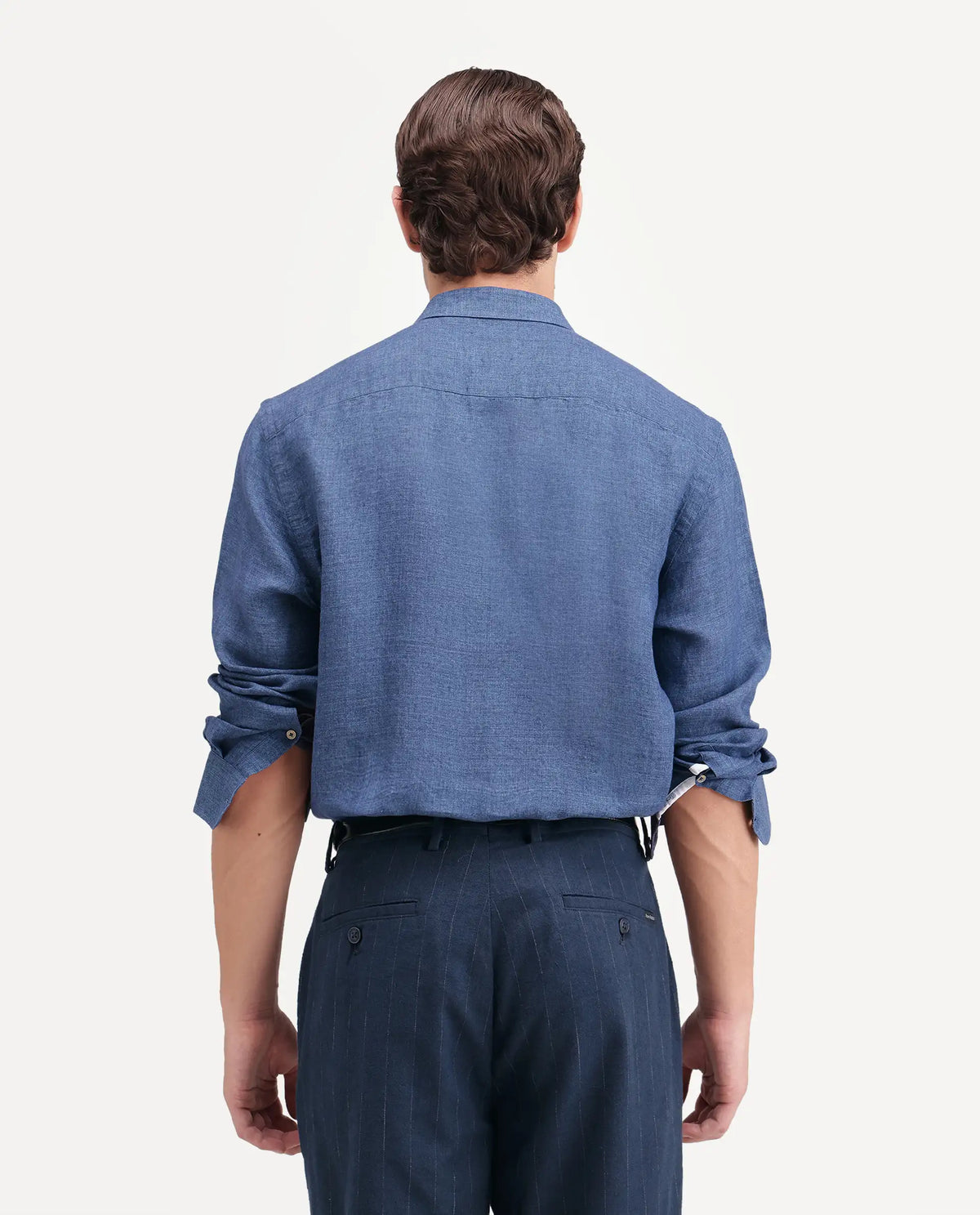 Rare Rabbit Men's Borium Ls-Aw26 Blue 100% Linen Button Regular Fit Shirt