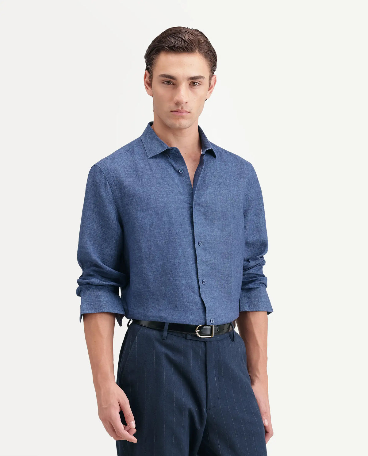 Rare Rabbit Men's Borium Ls-Aw26 Blue 100% Linen Button Regular Fit Shirt