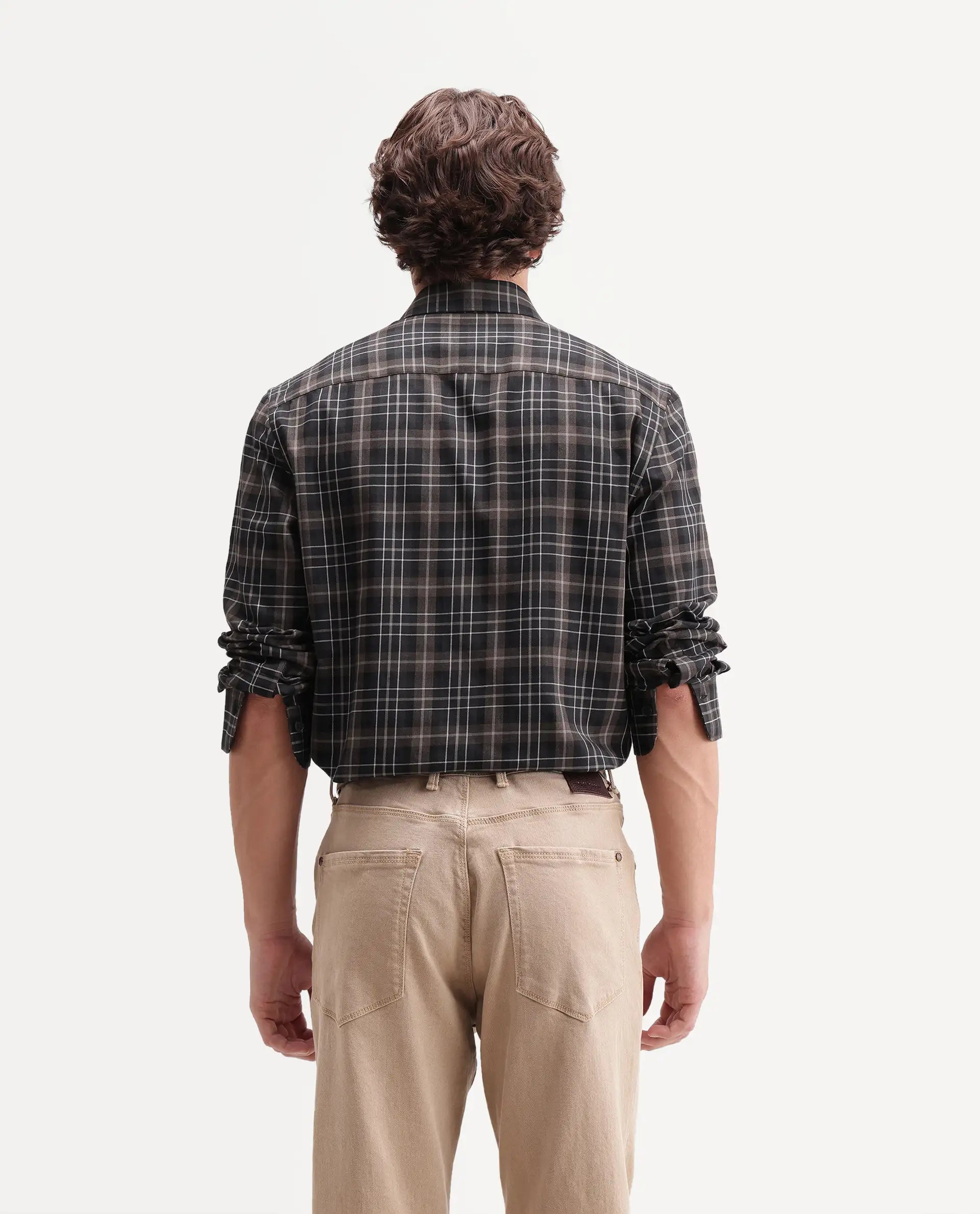 Rare Rabbit Men's Darob Black Cotton Blend Button Regular Fit Checked Shirt