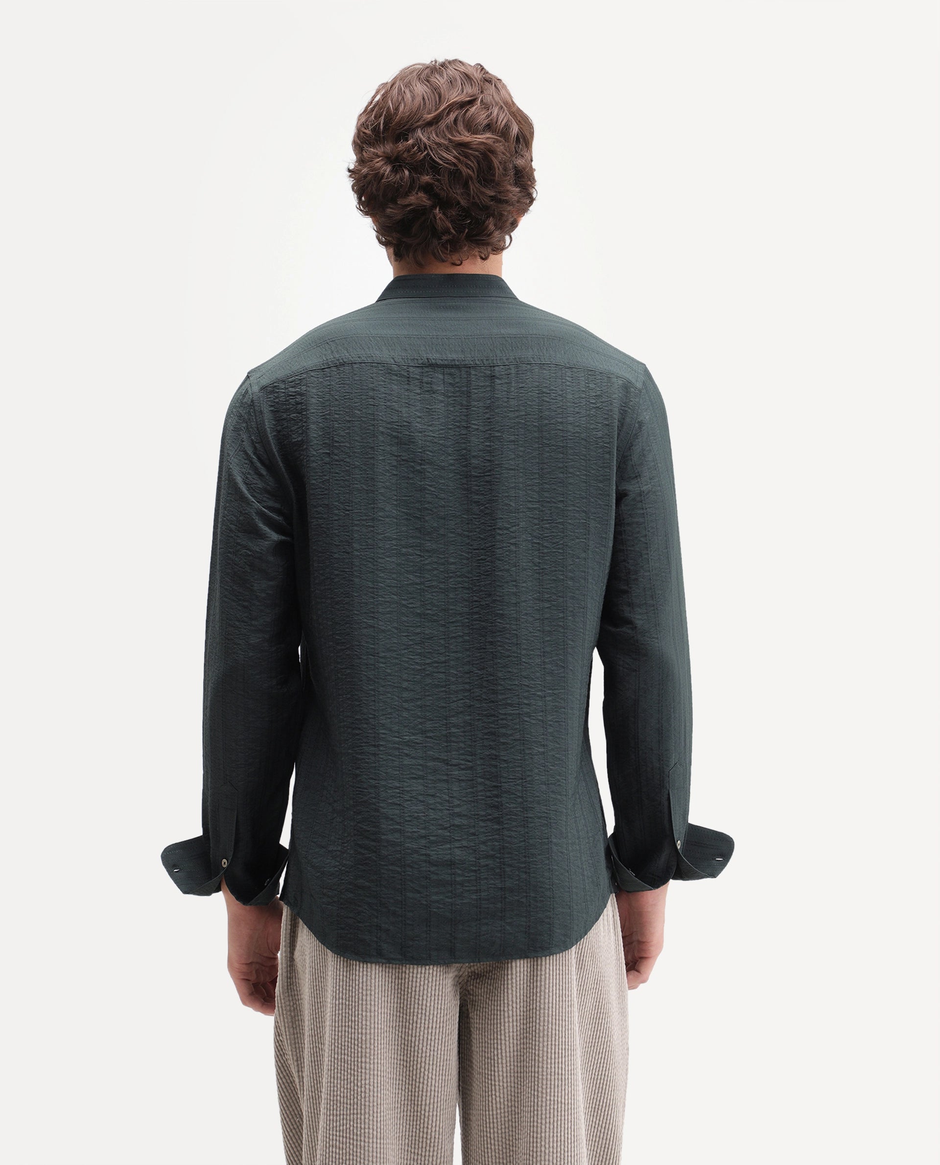 Rare Rabbit Men's Tate Dark Green Viscose Blend Button Regular Fit Shirt