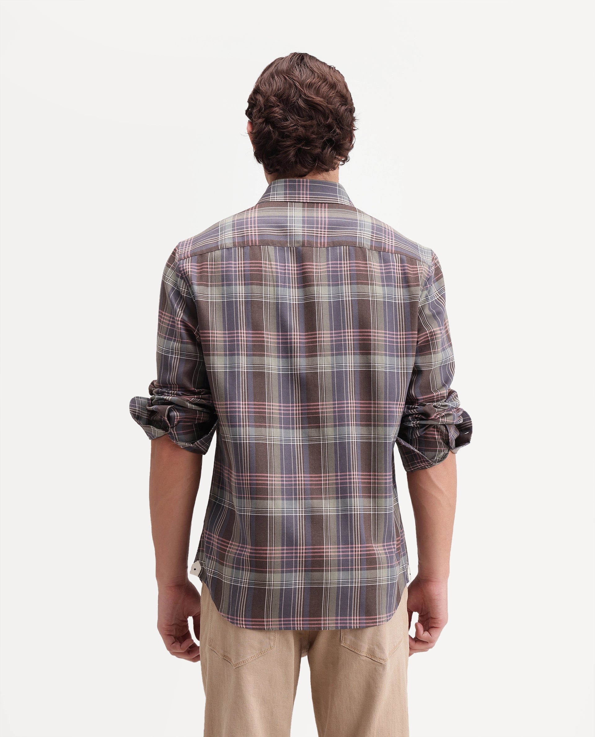 Rare Rabbit Men's Brend Multi Cotton Blend Button Regular Fit Checked Shirt