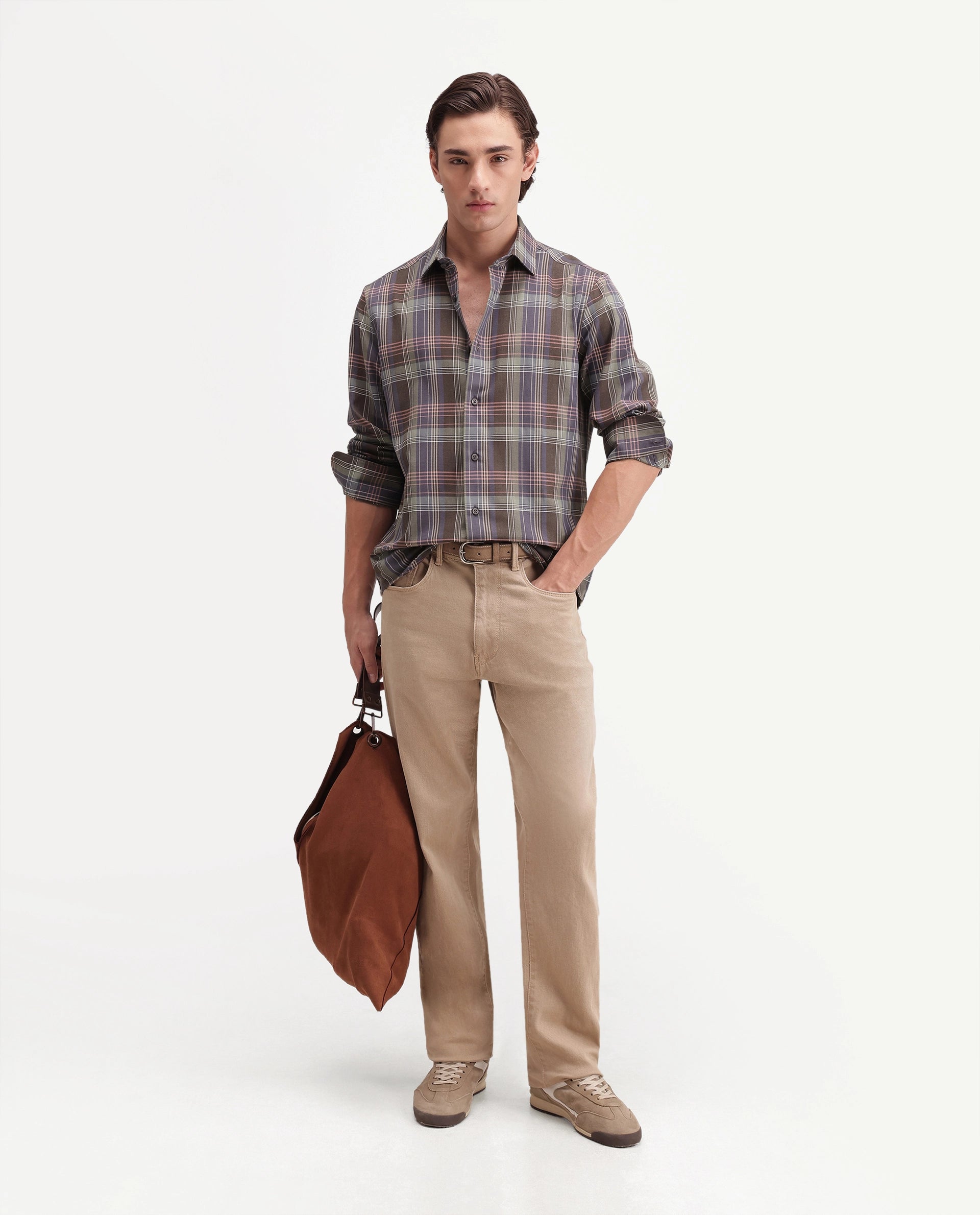 Rare Rabbit Men's Brend Multi Cotton Blend Button Regular Fit Checked Shirt