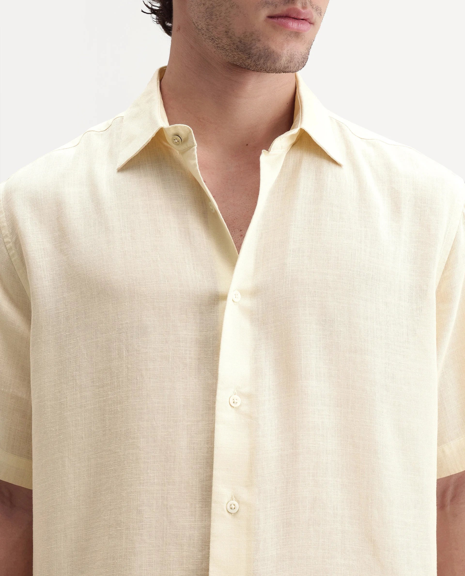 Rare Rabbit Men's Lyco Ss Beige Lyocell Button Regular Fit Plain Shirt