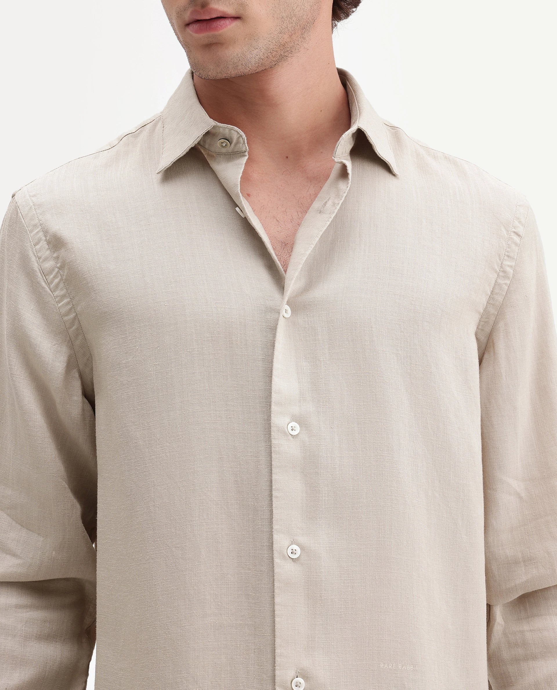Rare Rabbit Men's Lyco Ls Dusky Beige Lyocell Button Regular Fit Shirt