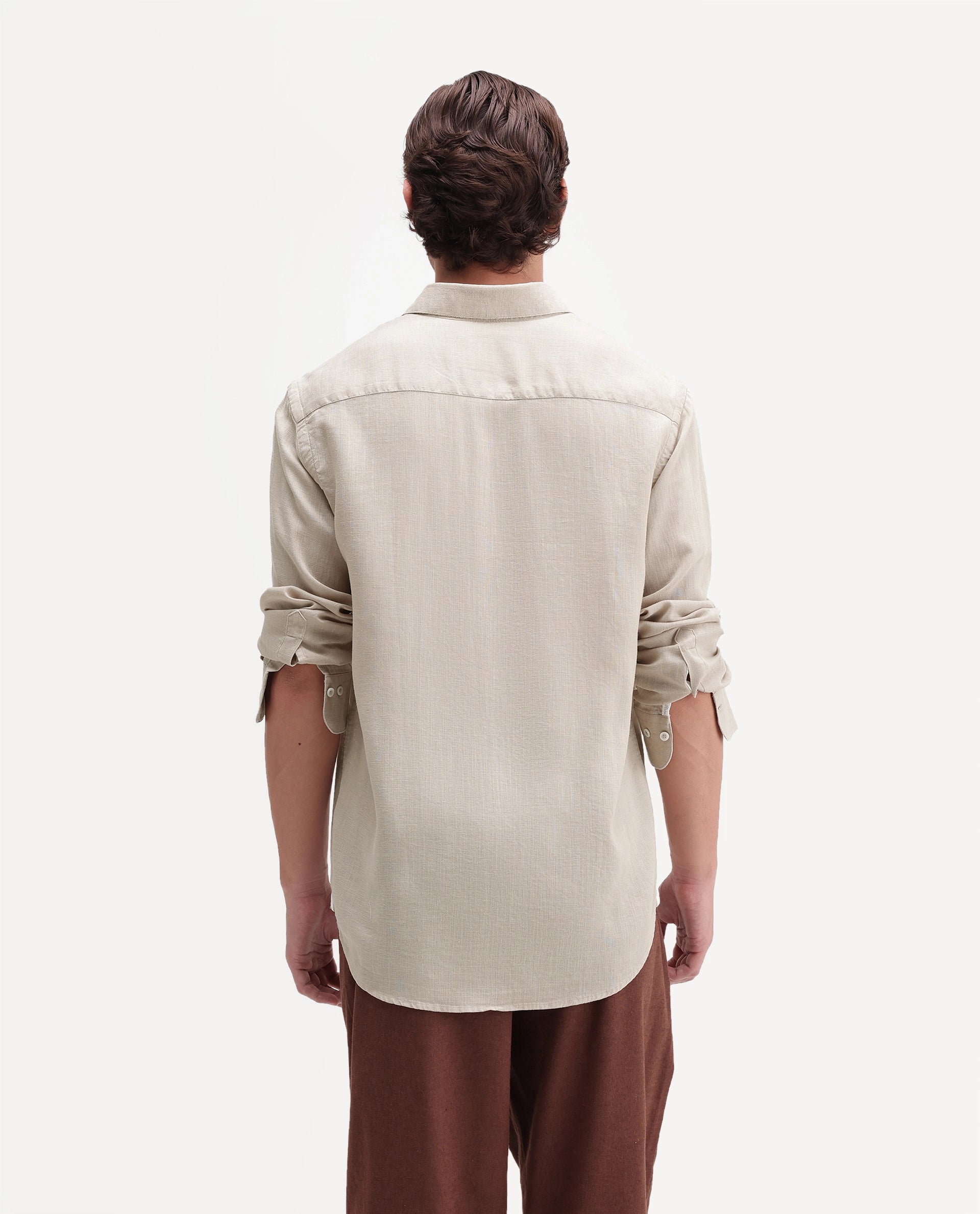 Rare Rabbit Men's Lyco Ls Dusky Beige Lyocell Button Regular Fit Shirt