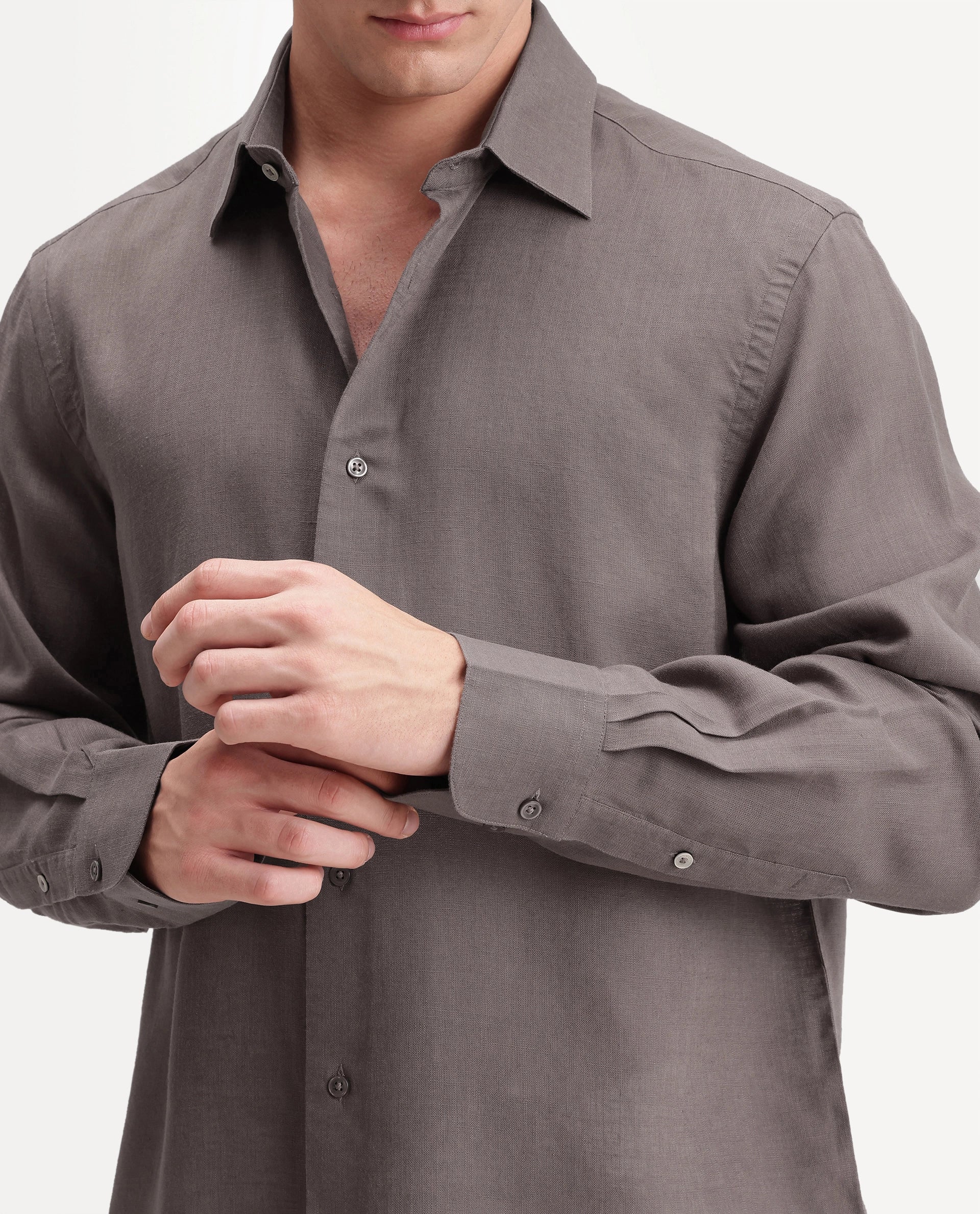 Rare Rabbit Men's Lyco Ls Dusky Brown Lyocell Button Regular Fit Shirt