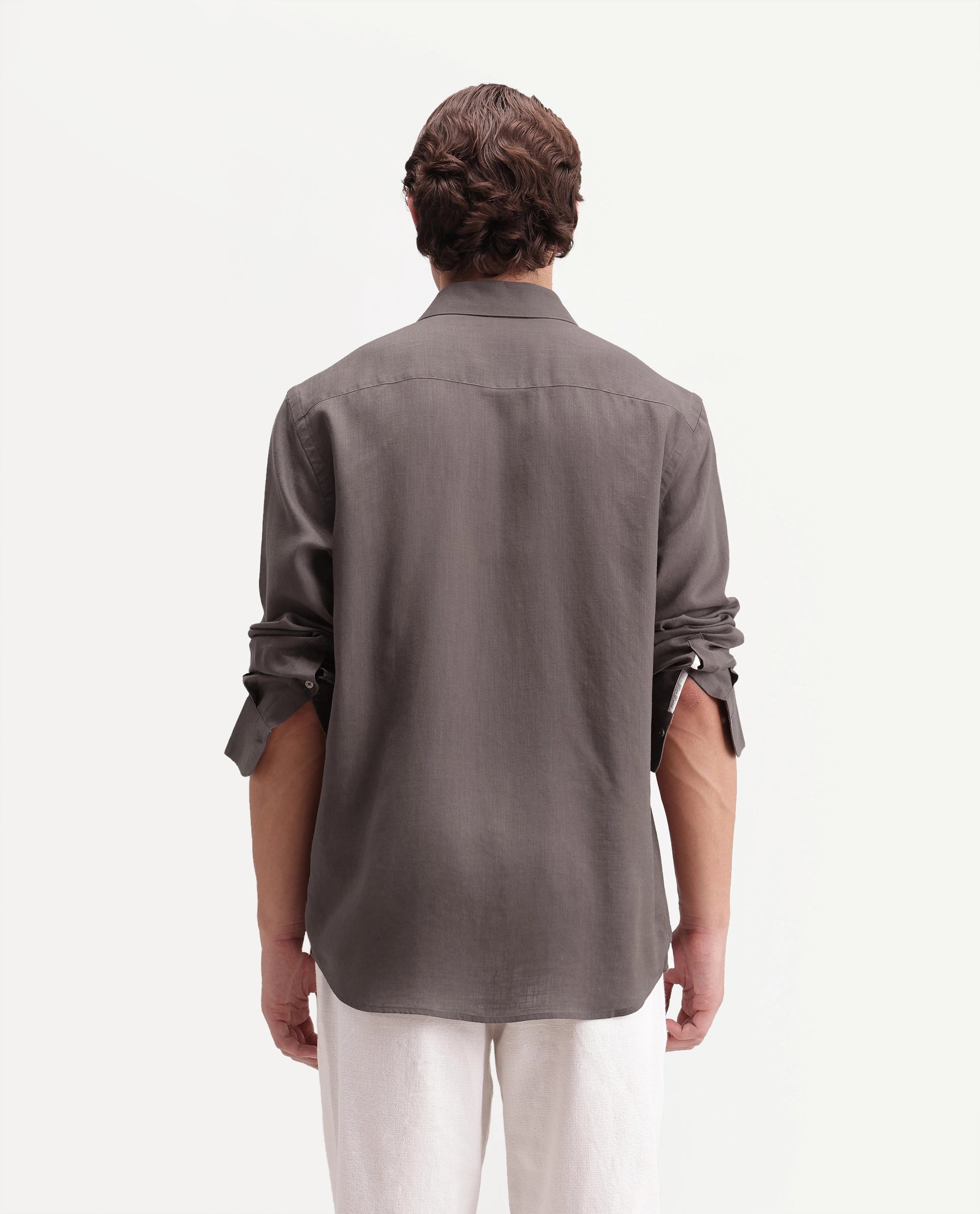 Rare Rabbit Men's Lyco Ls Dusky Brown Lyocell Button Regular Fit Shirt