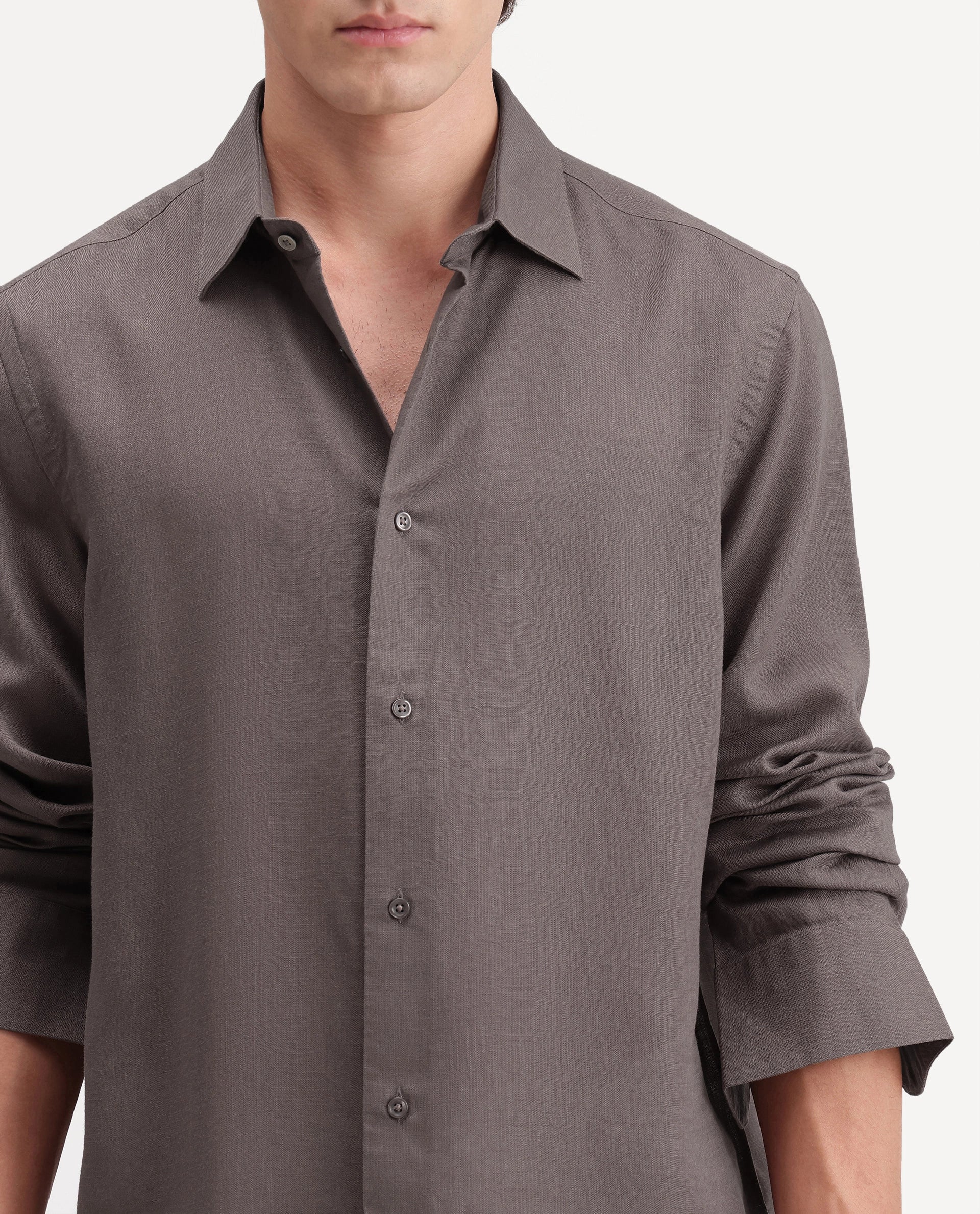 Rare Rabbit Men's Lyco Ls Dusky Brown Lyocell Button Regular Fit Shirt