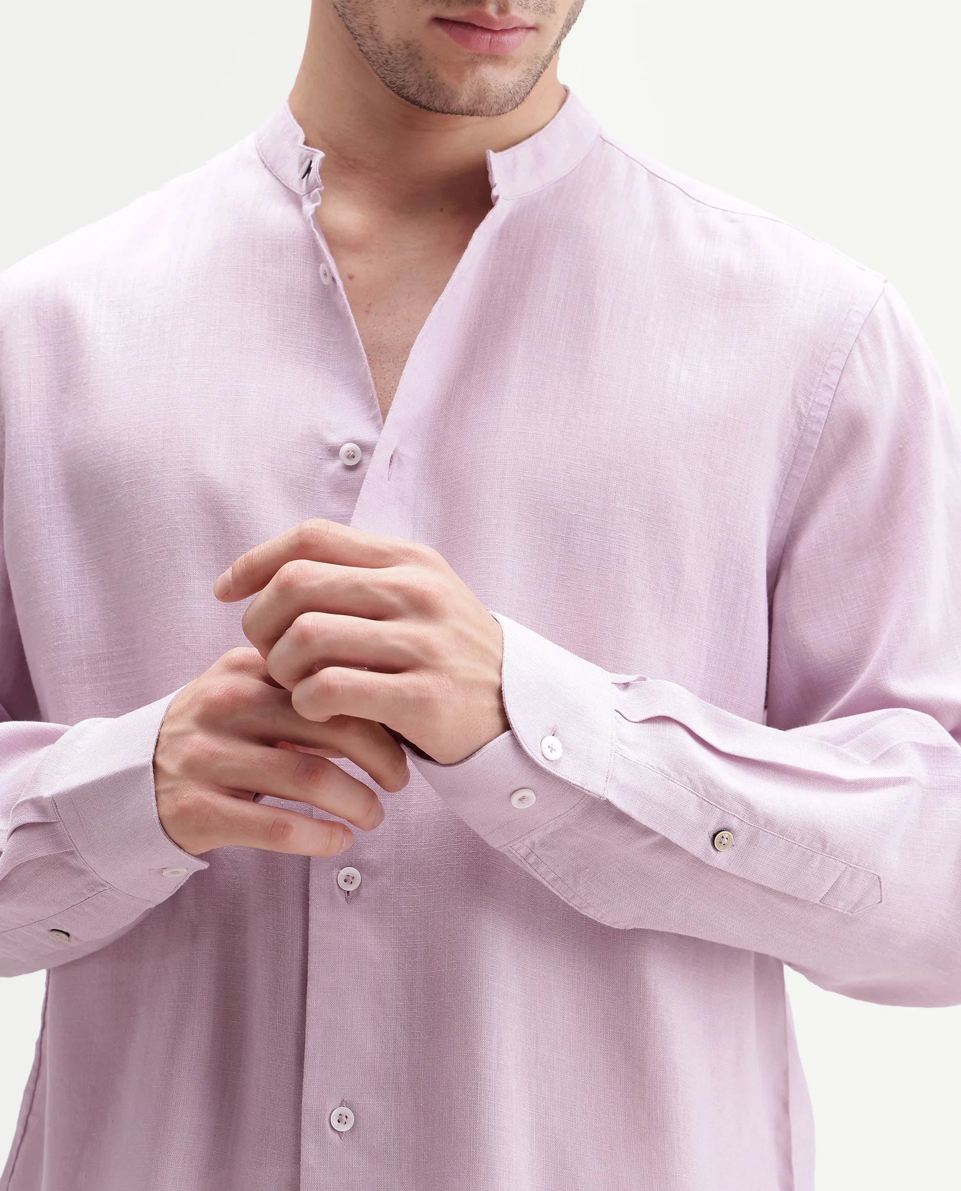 Rare Rabbit Men's Lyco Cn Dusky Lilac Lyocell Button Mandarin collar Regular Fit Shirt