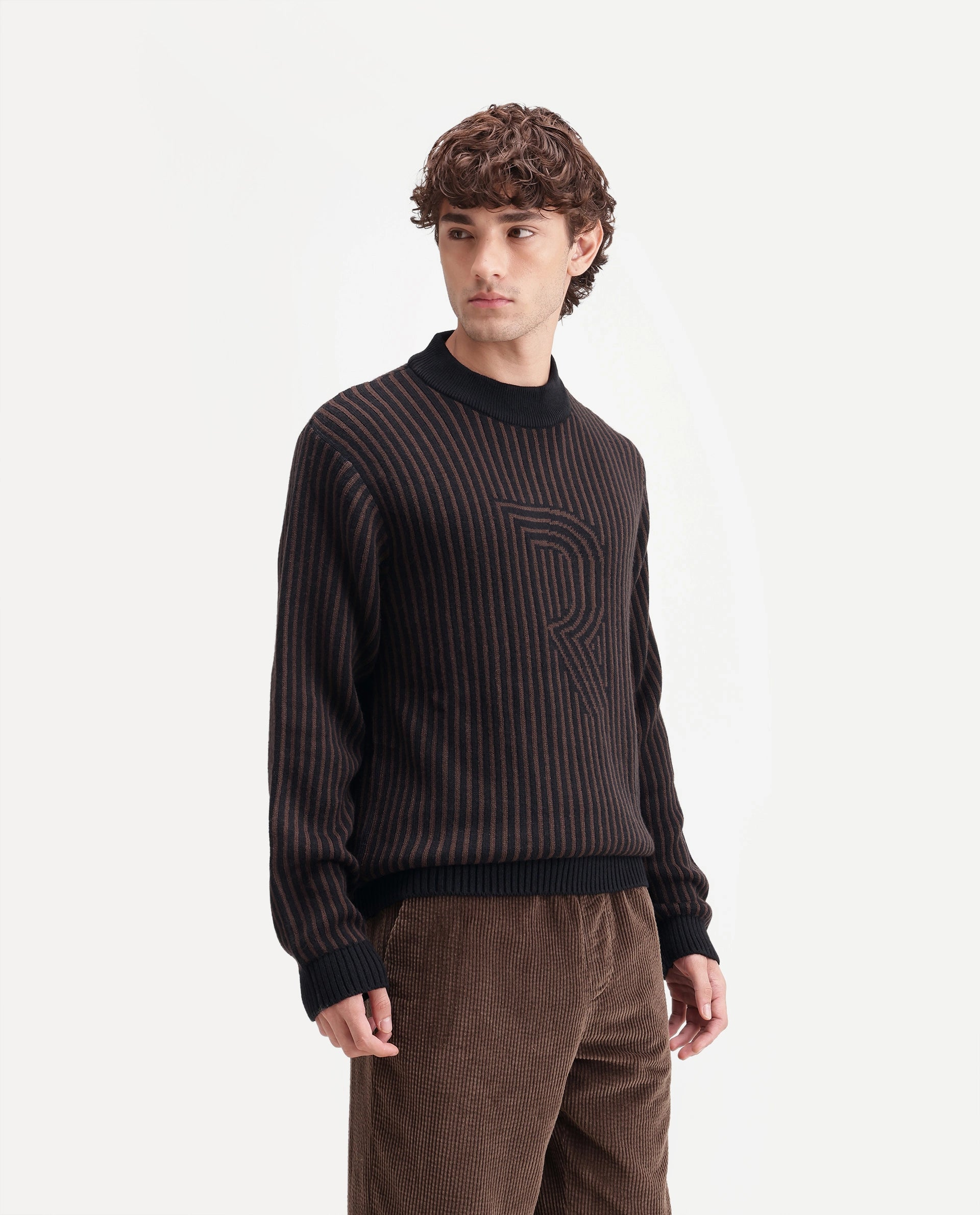 Rare Rabbit Men's Frim Dark Brown Acrylic Blend Regular Fit Sweater