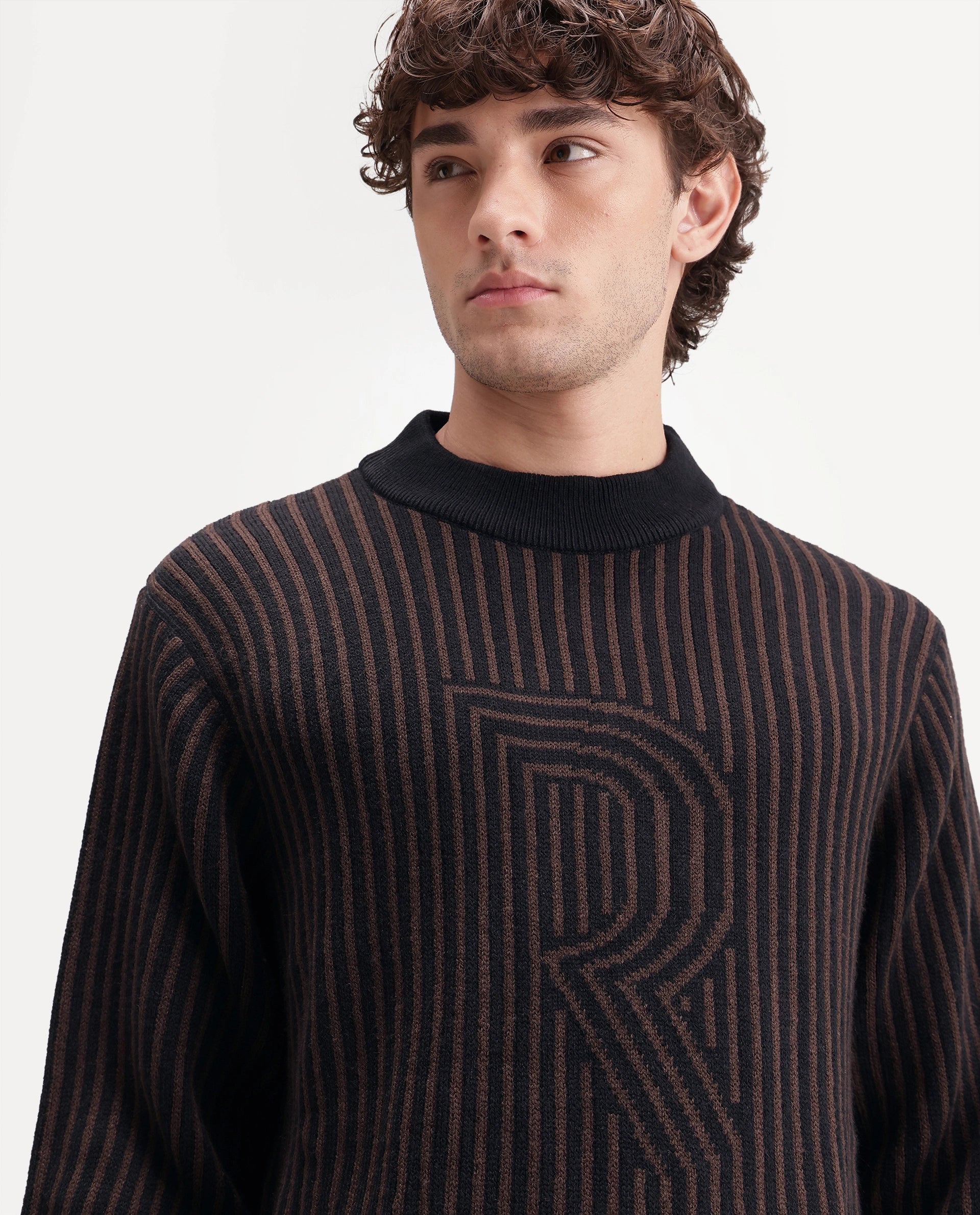 Rare Rabbit Men's Frim Dark Brown Acrylic Blend Regular Fit Sweater