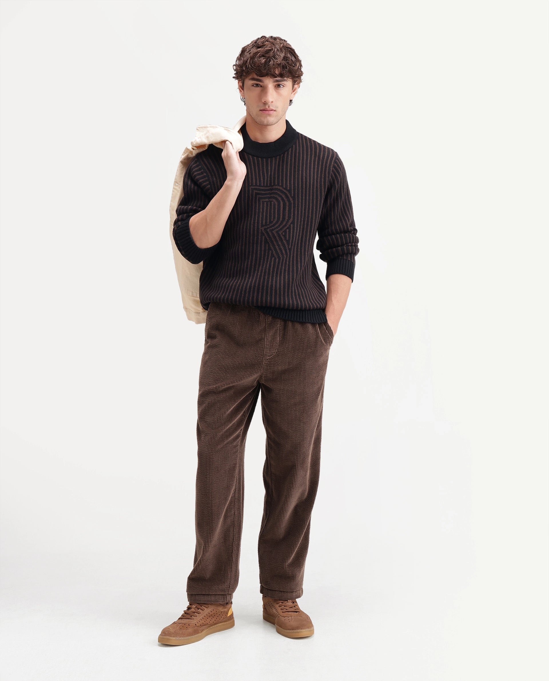 Rare Rabbit Men's Frim Dark Brown Acrylic Blend Regular Fit Sweater