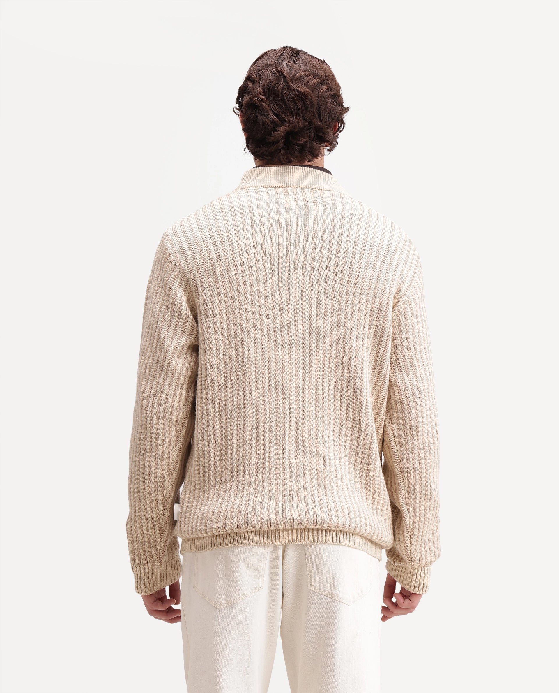 Rare Rabbit Men's Frim Beige Acrylic Blend Regular Fit Sweater