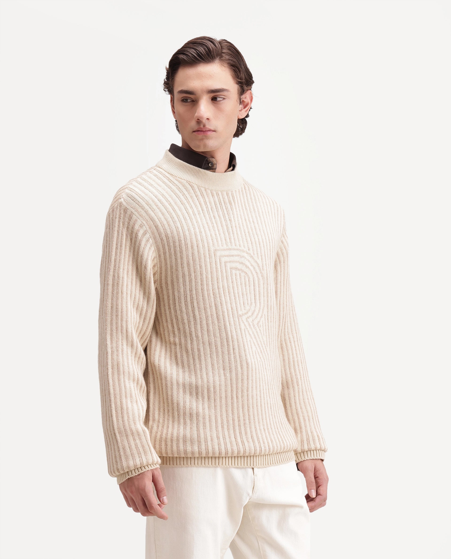 Rare Rabbit Men's Frim Beige Acrylic Blend Regular Fit Sweater