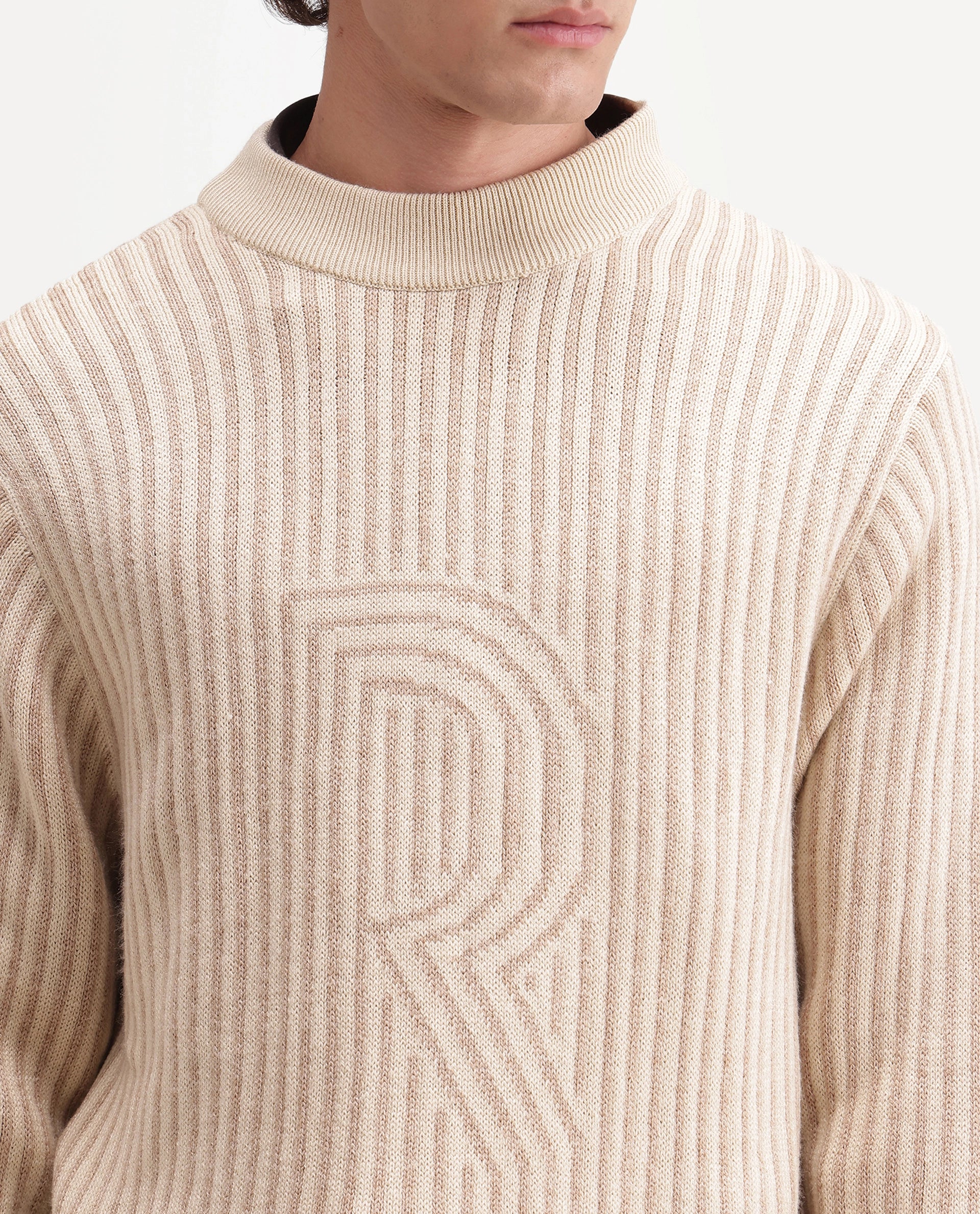 Rare Rabbit Men's Frim Beige Acrylic Blend Regular Fit Sweater