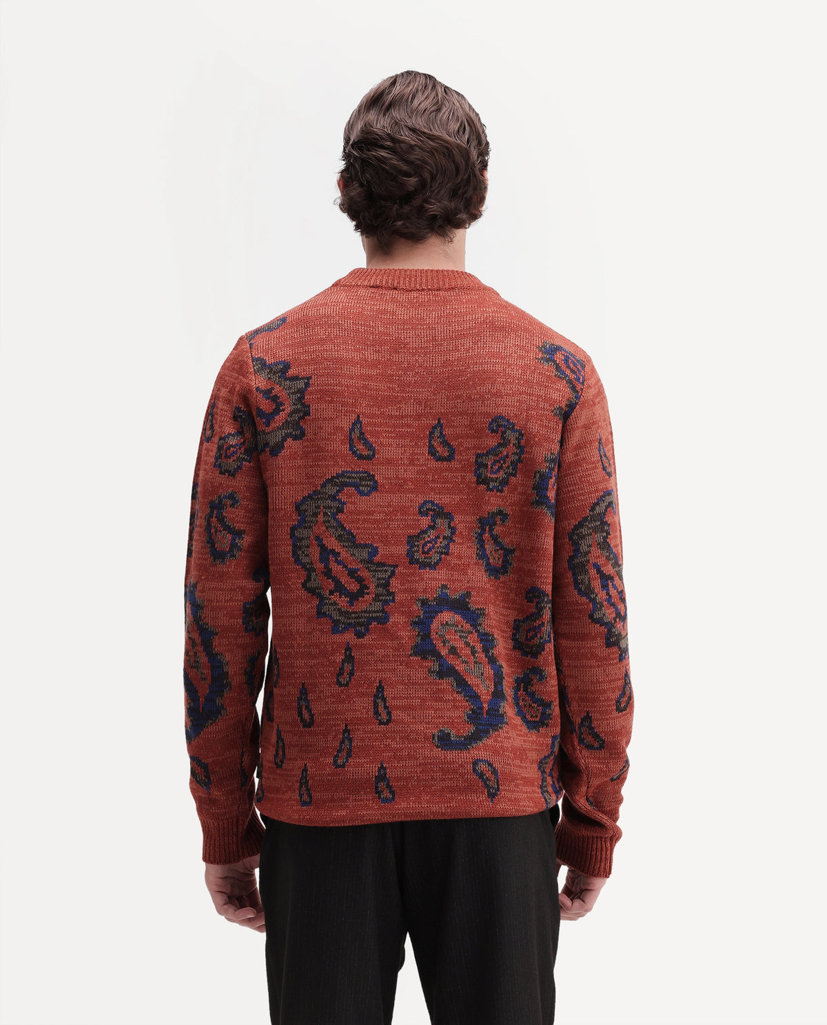 Rare Rabbit Men's Spav Dusky Rust Acrylic Regular Fit Paisley Print Sweater