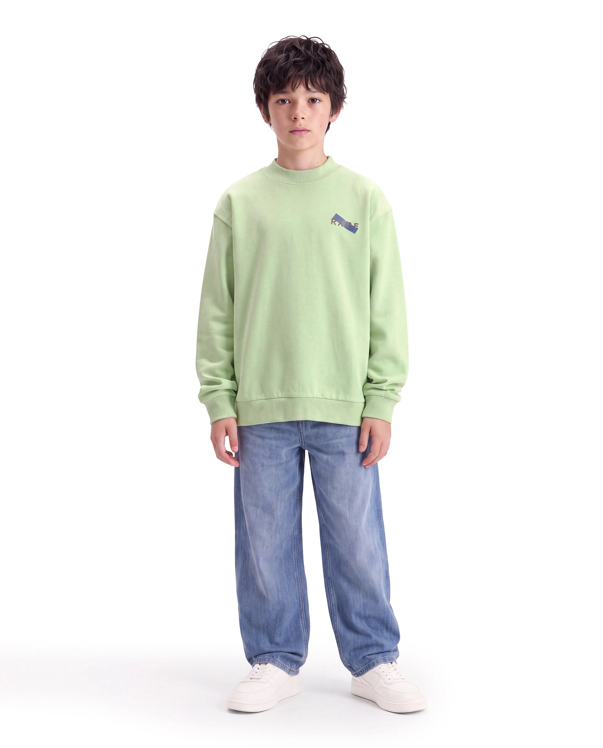 Rare Ones Kids Vinti Fluorescent Green Cotton Blend Fabric Crew Neck Pull-On Closure Oversized Fit Jelly Print Sweatshirt