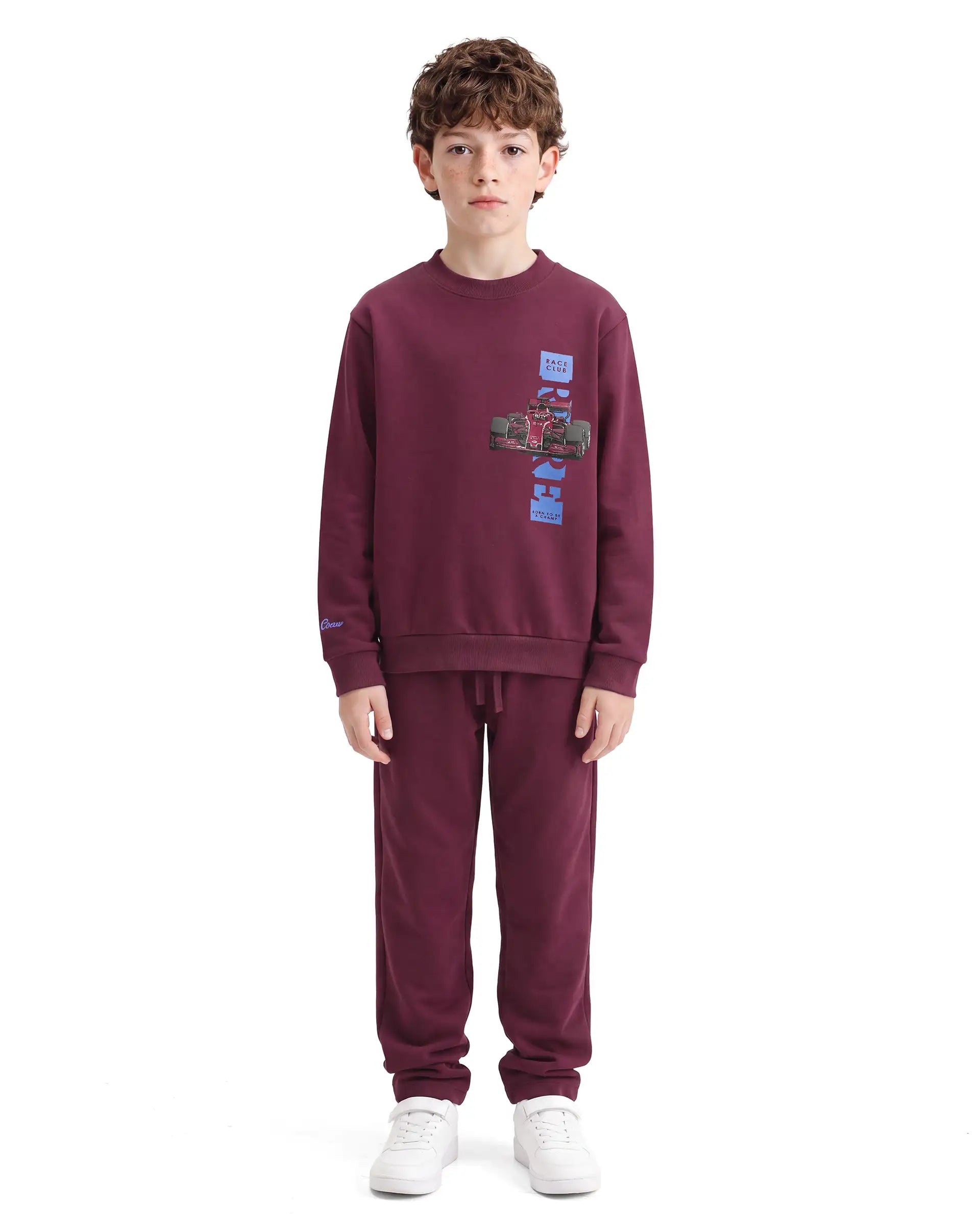 Rare Ones Kids Sohi Maroon Cotton Blend Fabric Crew Neck Pull-On Closure Regular Fit Flock Print Sweatshirt