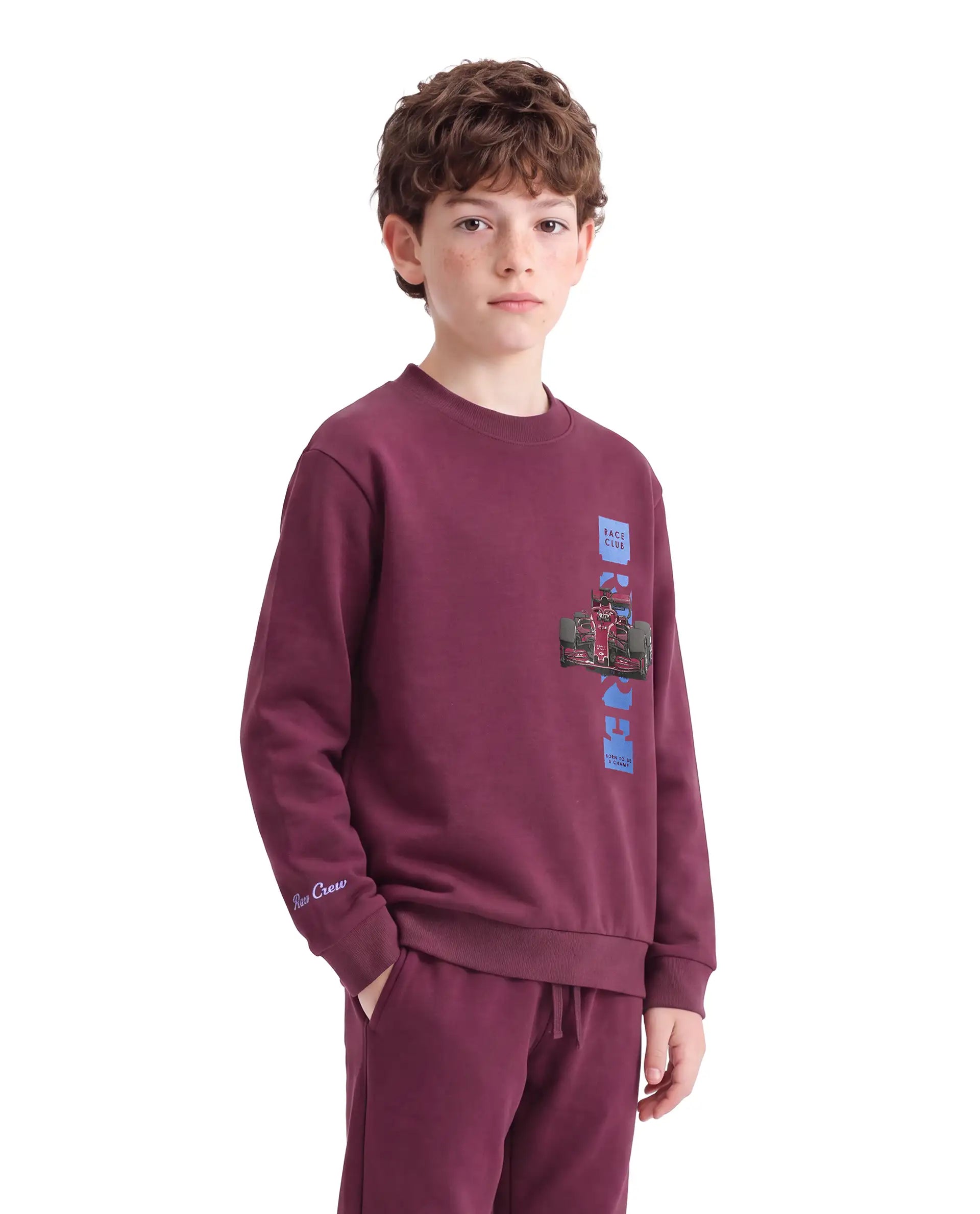 Rare Ones Kids Sohi Maroon Cotton Blend Fabric Crew Neck Pull-On Closure Regular Fit Flock Print Sweatshirt