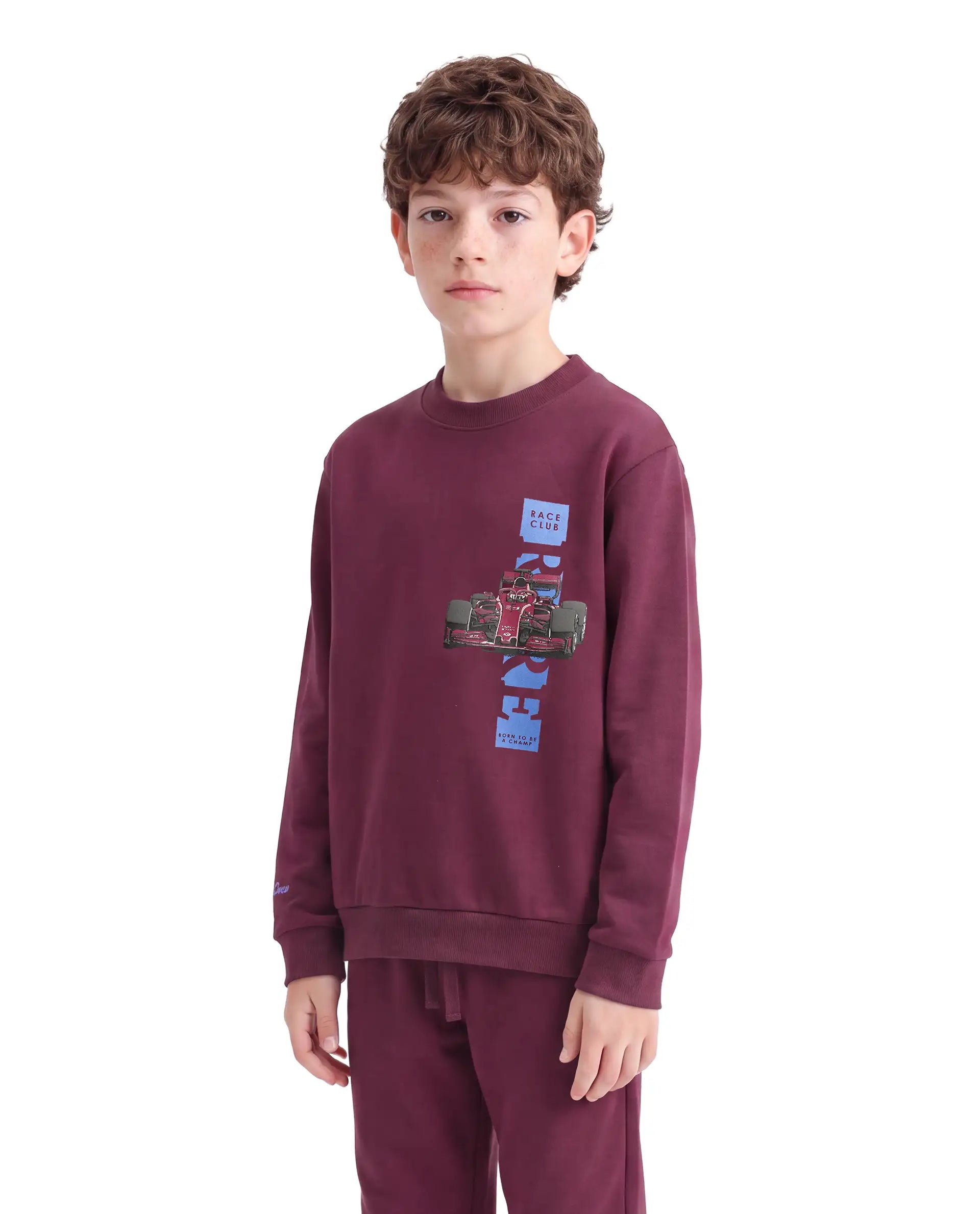 Rare Ones Kids Sohi Maroon Cotton Blend Fabric Crew Neck Pull-On Closure Regular Fit Flock Print Sweatshirt